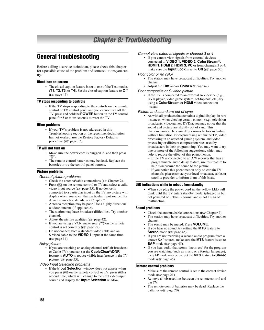 Toshiba 32HL17 manual Troubleshooting, General troubleshooting 