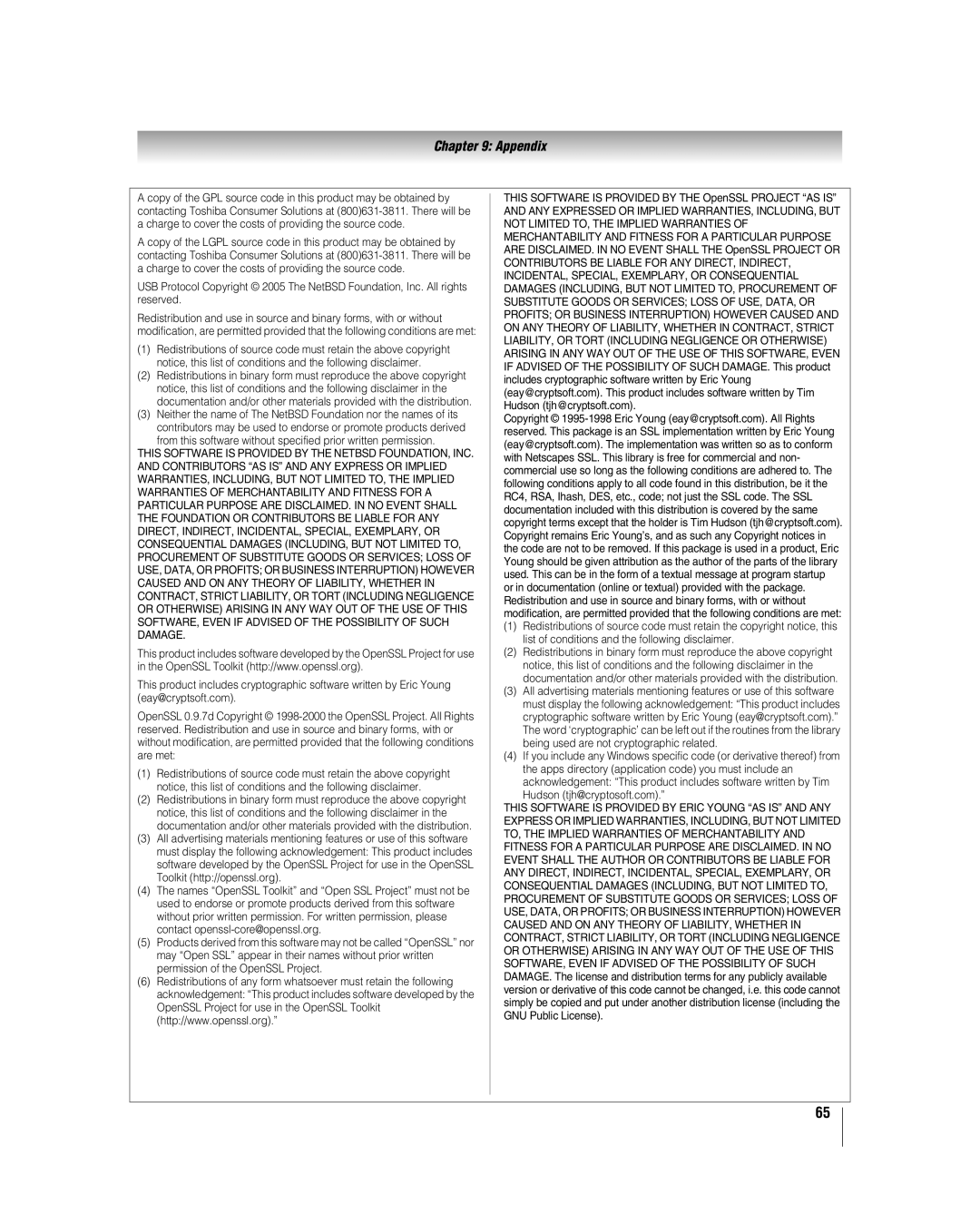 Toshiba 32HL17 manual Appendix 