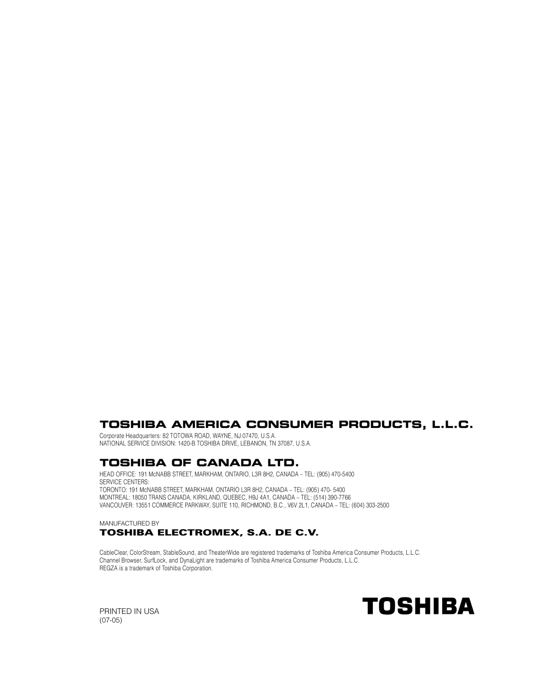 Toshiba 32HL17 manual 07-05 