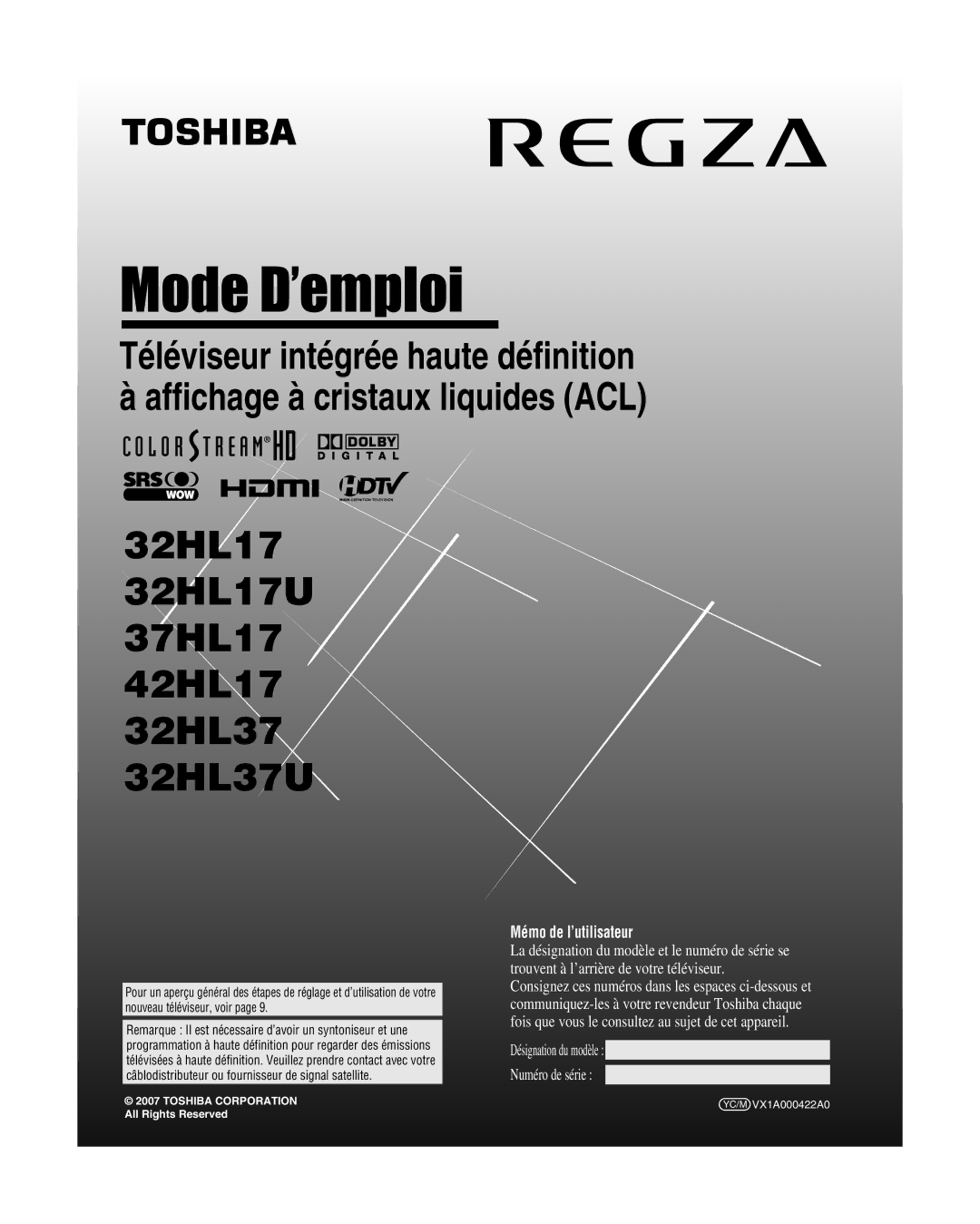 Toshiba manual 32HL17 32HL17U 37HL17 42HL17 32HL37 32HL37U 