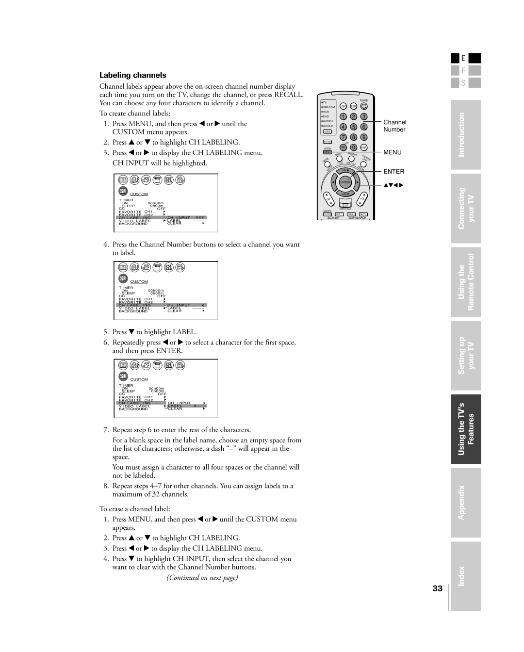 Toshiba 32HL83 owner manual Labeling channels 