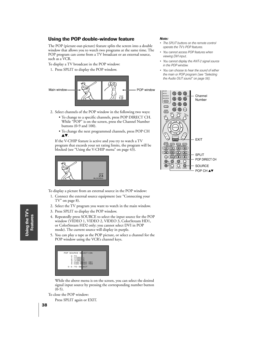 Toshiba 32HL83 owner manual Using the POP double-window feature, Buttons 0-9 