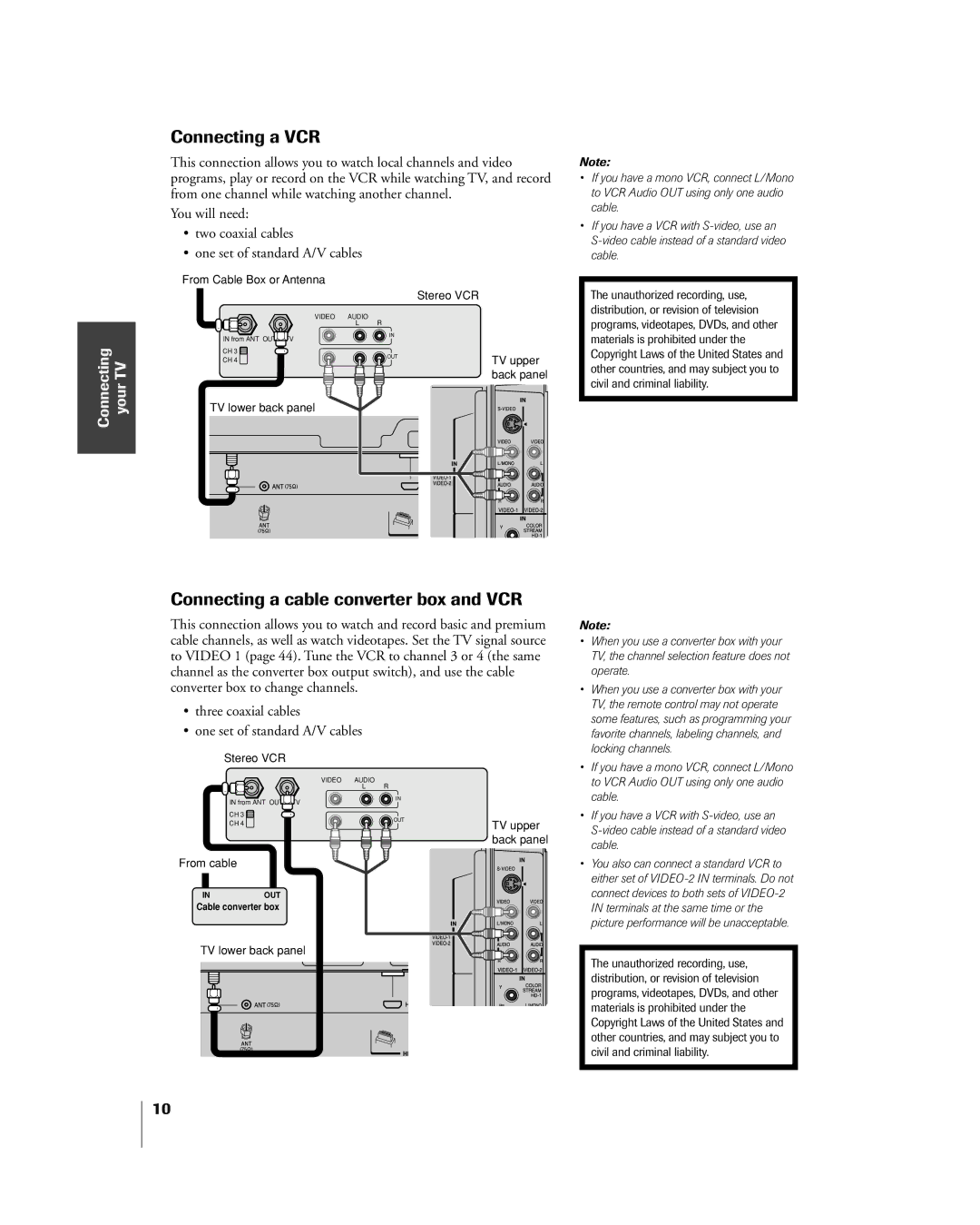 Toshiba 32HL85 owner manual Connecting a VCR, Connecting a cable converter box and VCR 