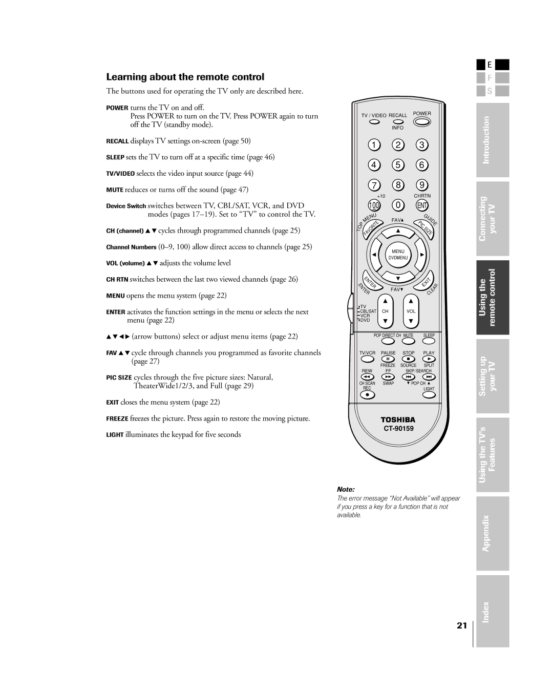 Toshiba 32HL85 owner manual Learning about the remote control, Mute reduces or turns off the sound 