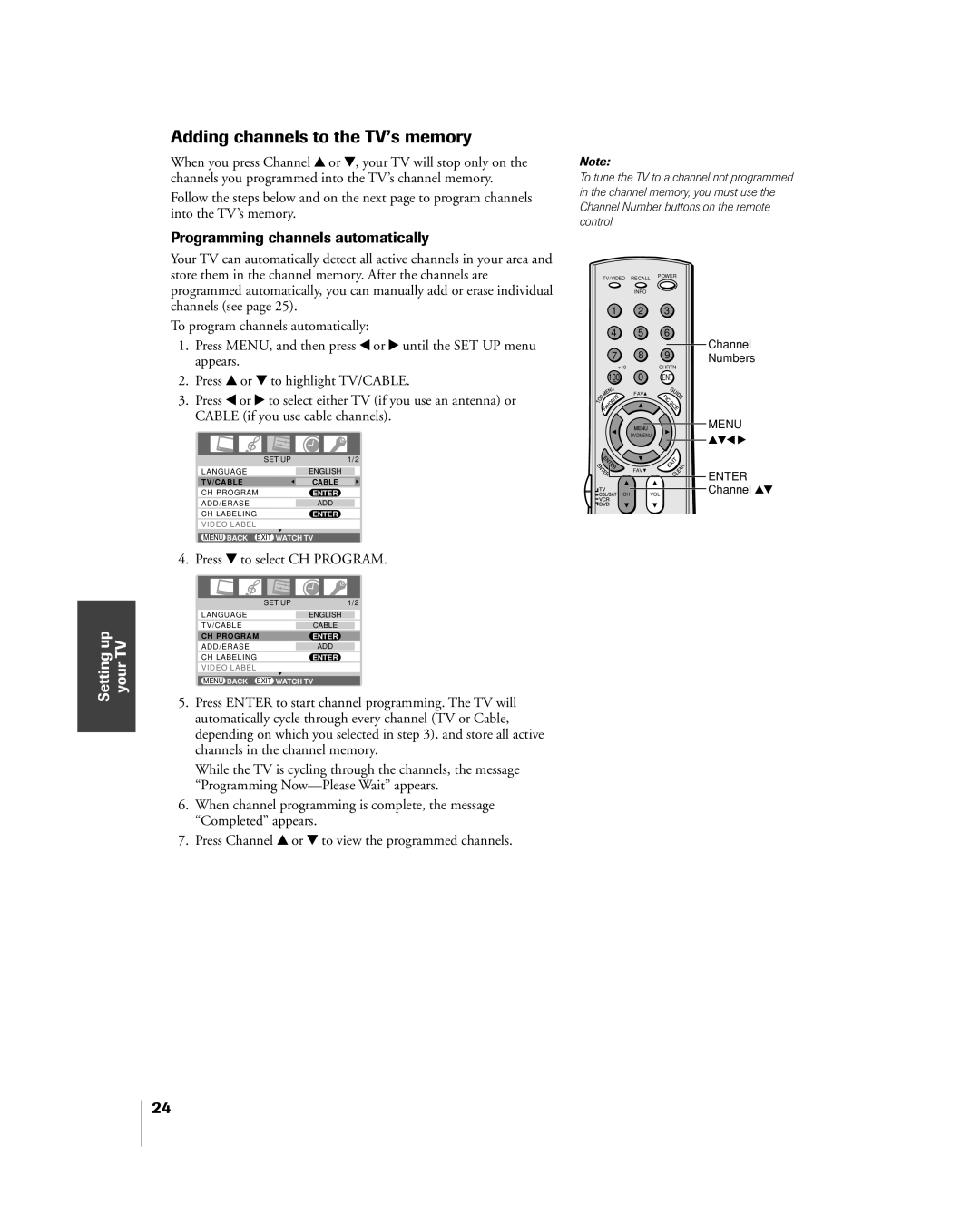 Toshiba 32HL85 Adding channels to the TVÕs memory, Programming channels automatically, Press z to select CH Program 