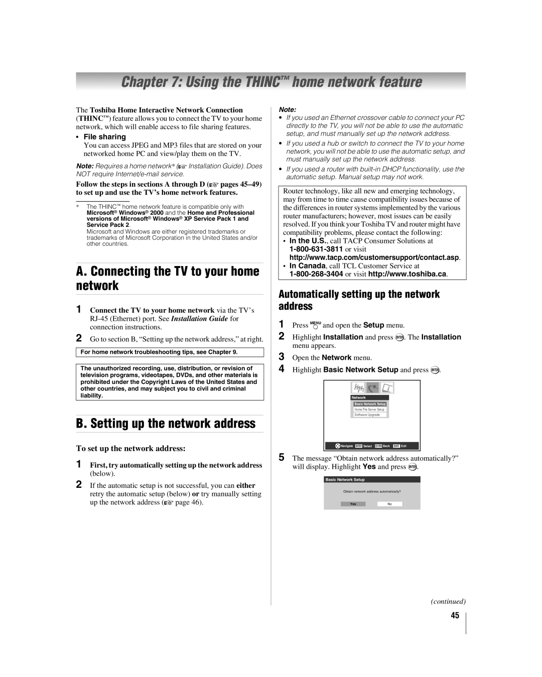 Toshiba 32HLV66 manual Using the Thinc home network feature, Connecting the TV to your home network, File sharing 