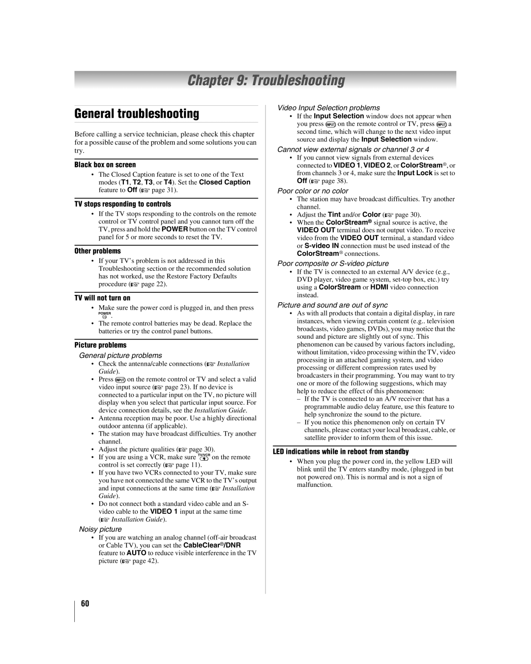 Toshiba 32HLV66 manual Troubleshooting, General troubleshooting 