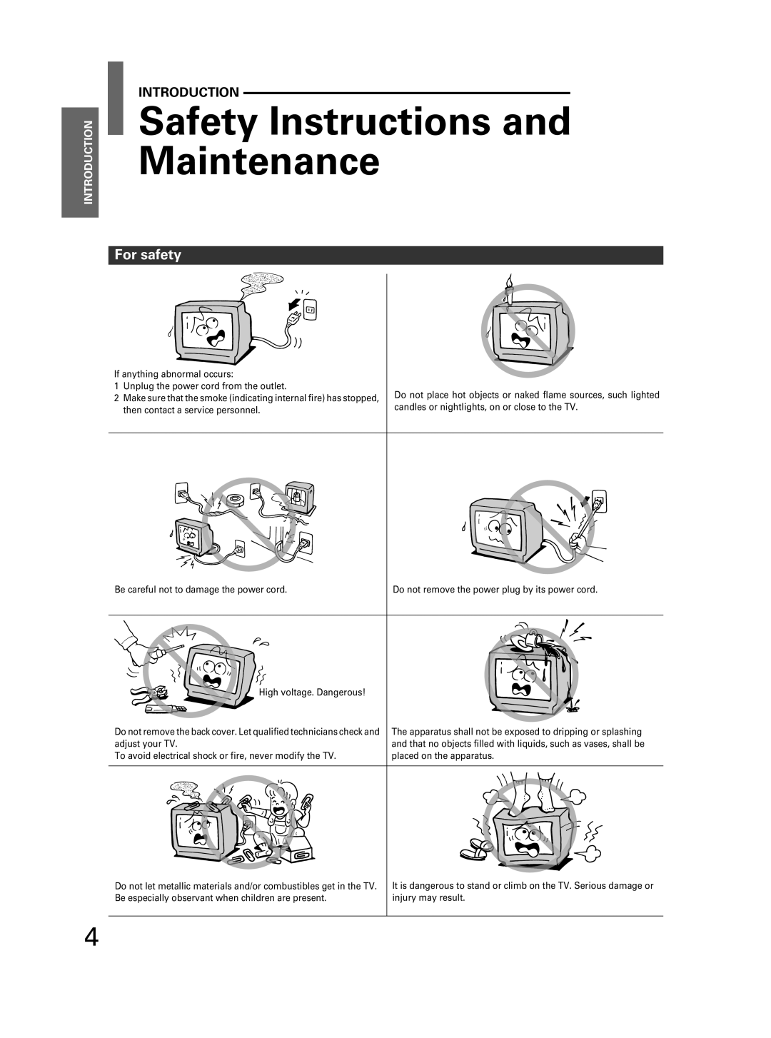 Toshiba 32JW8UA owner manual Safety Instructions and Maintenance, For safety 