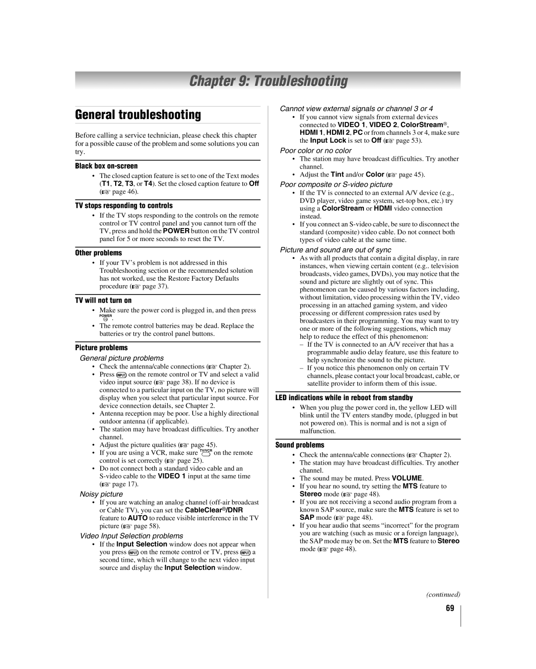 Toshiba 32LV17U, 32LV37U manual Troubleshooting, General troubleshooting 