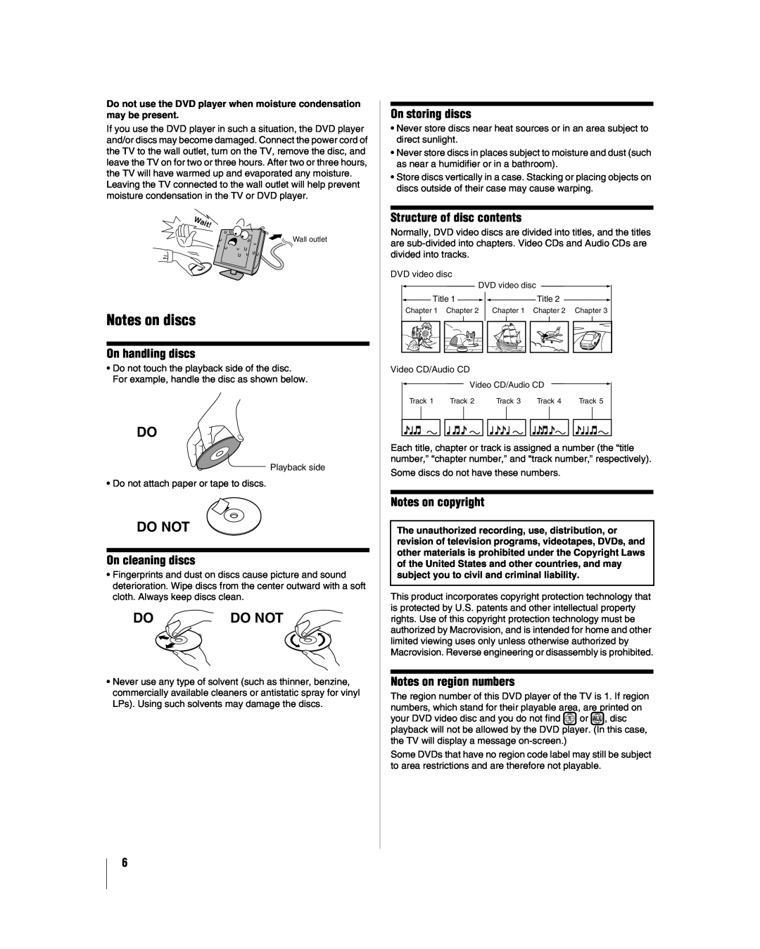 Toshiba 32LV37 Notes on discs, On handling discs, On cleaning discs, On storing discs, Structure of disc contents, Do Not 