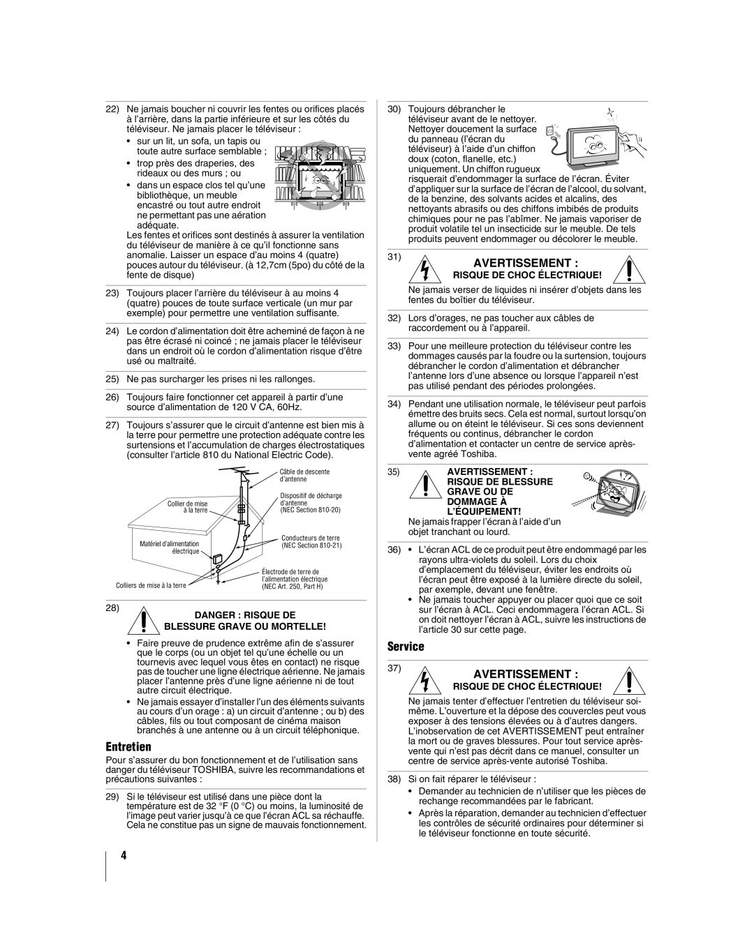 Toshiba 32LV67U, 26LV67 manual Entretien, Service 