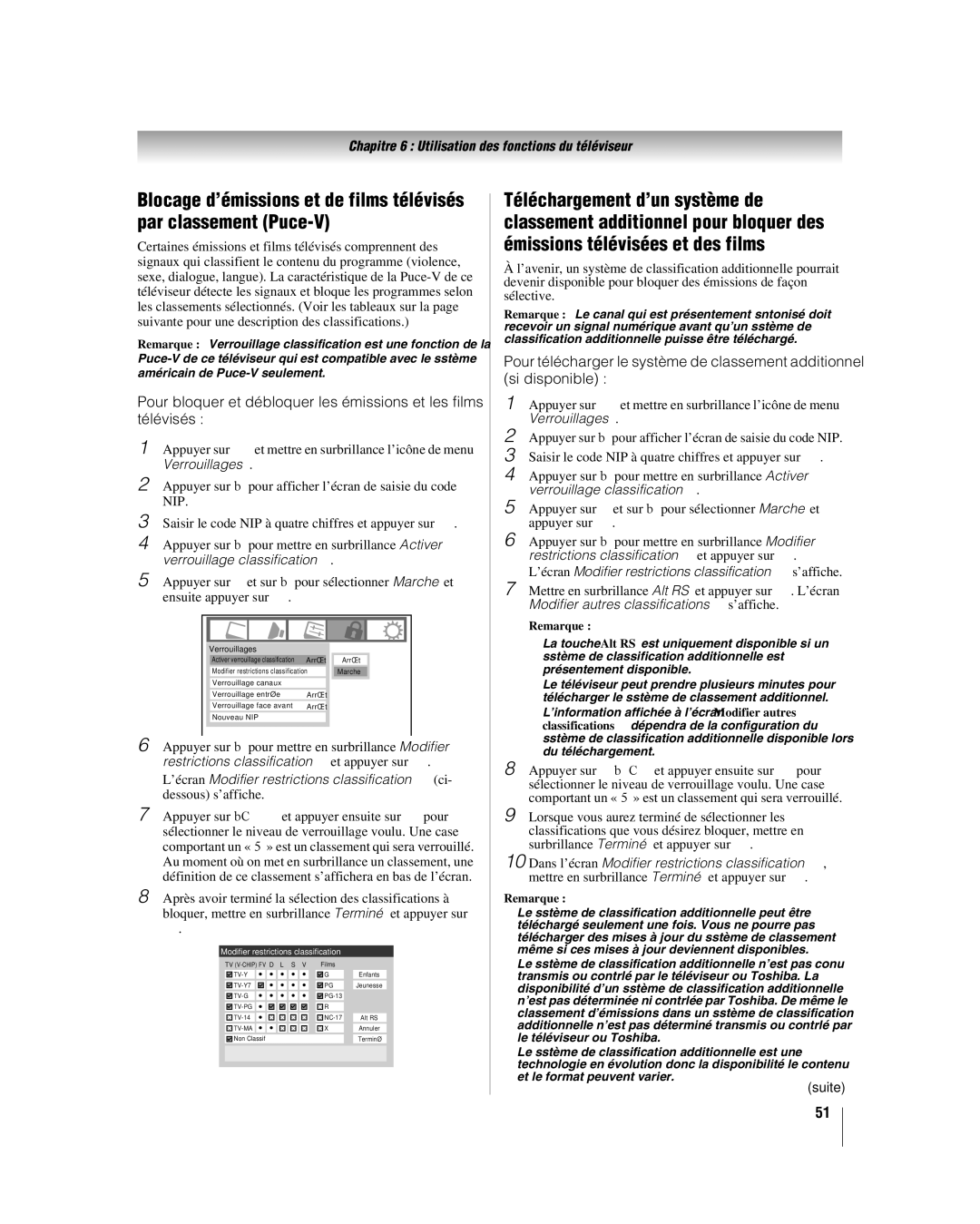 Toshiba 32LV67U, 26LV67 manual ’écran Modifier restrictions classification s’affiche, Arrêt 