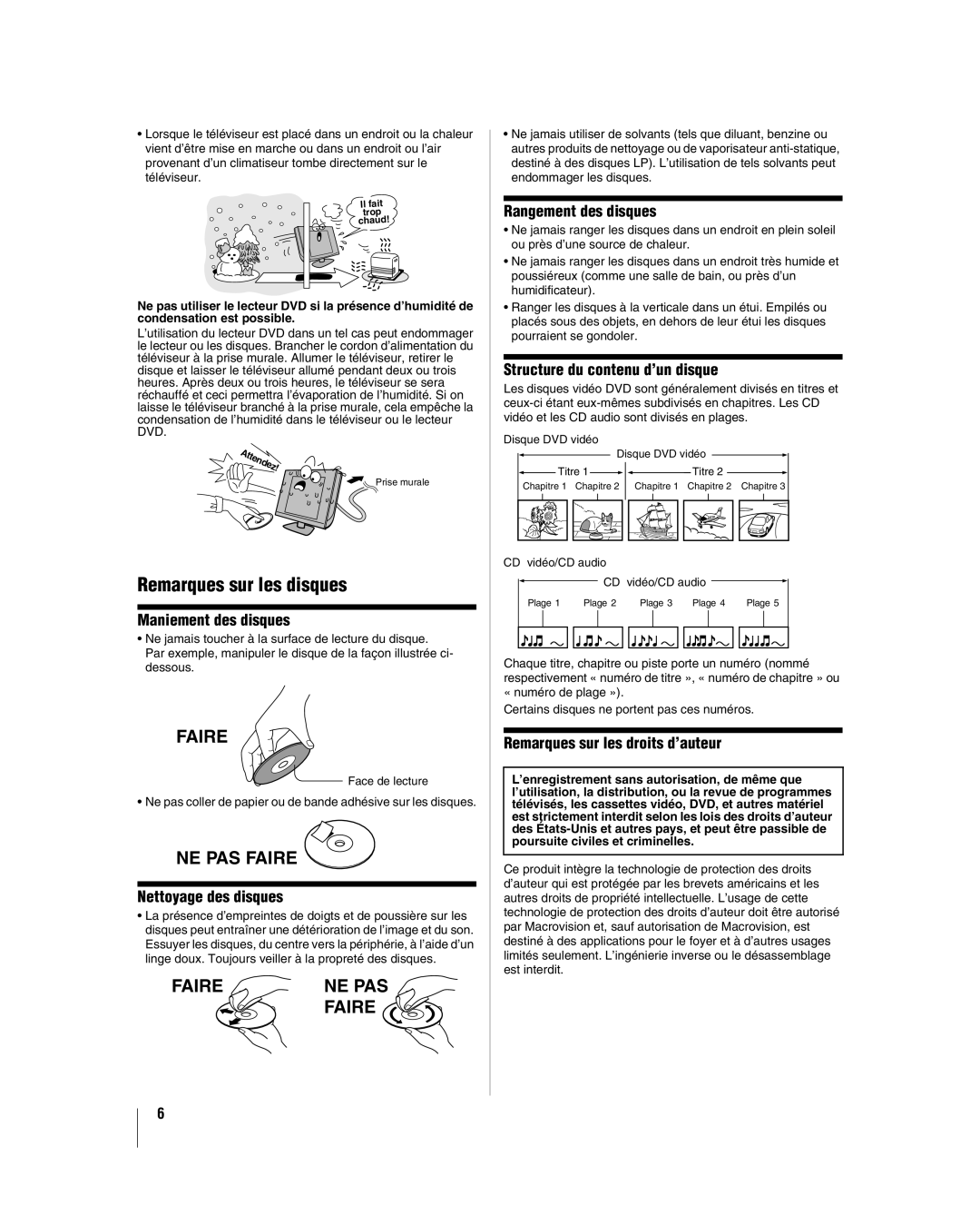 Toshiba 32LV67U, 26LV67 manual Remarques sur les disques 