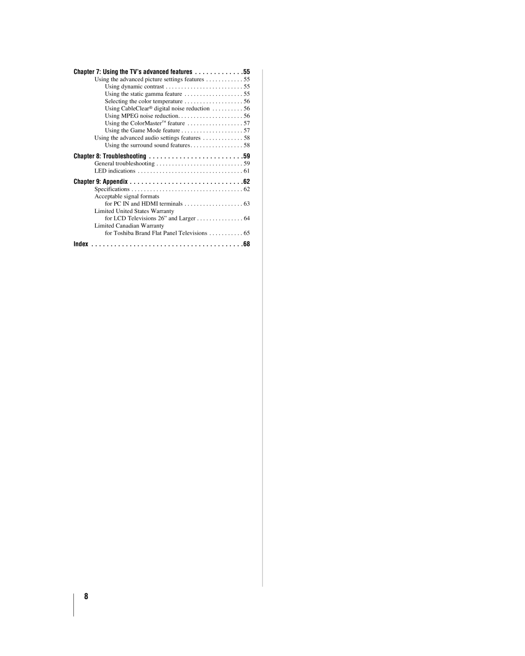 Toshiba 46RV530U, 32RV530U, 37RV530U, 52RV530U, 42RV530U manual Troubleshooting 