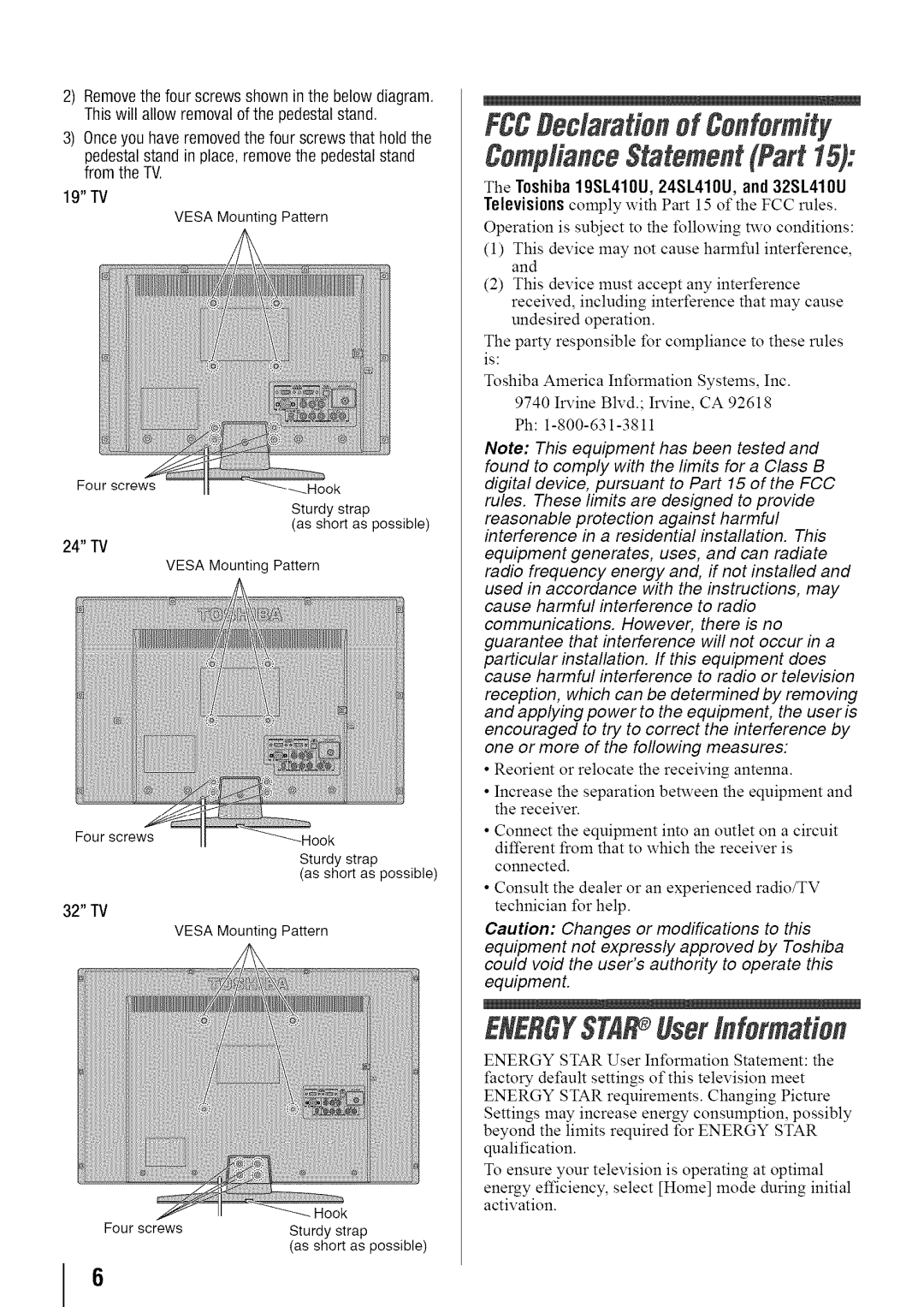 Toshiba 32SL410U, 24SL410U, 19SL410U manual Userinformation 