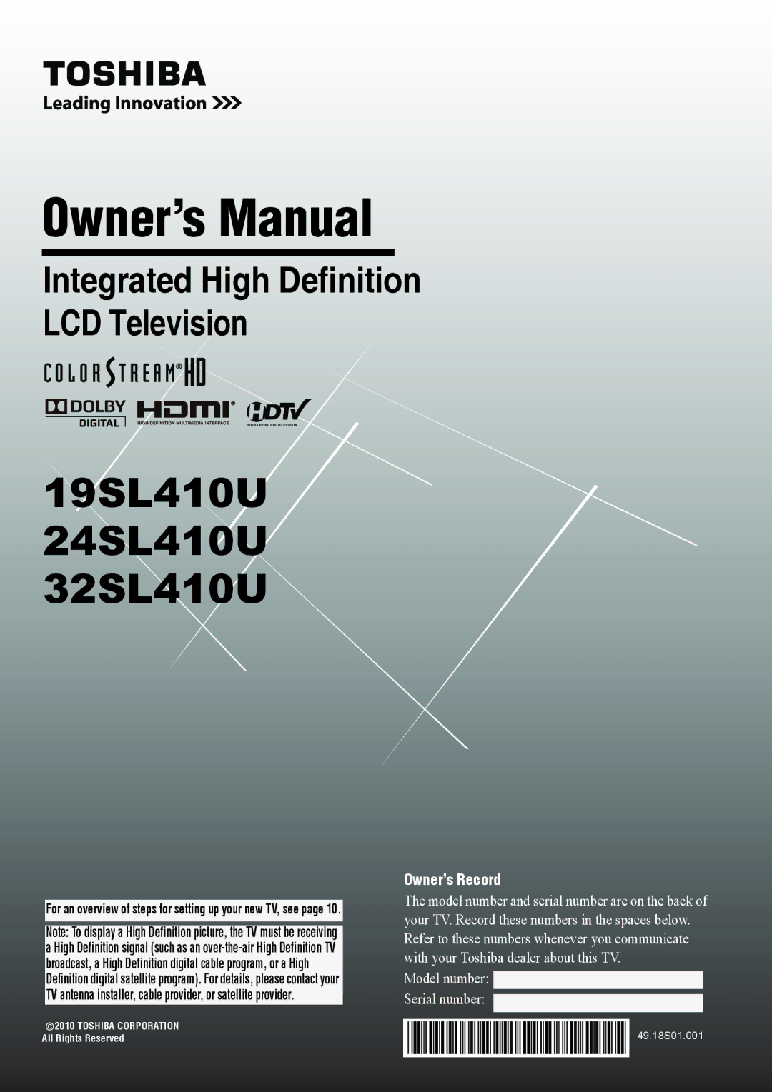 Toshiba owner manual 19SL410U 24SL410U 32SL410U 