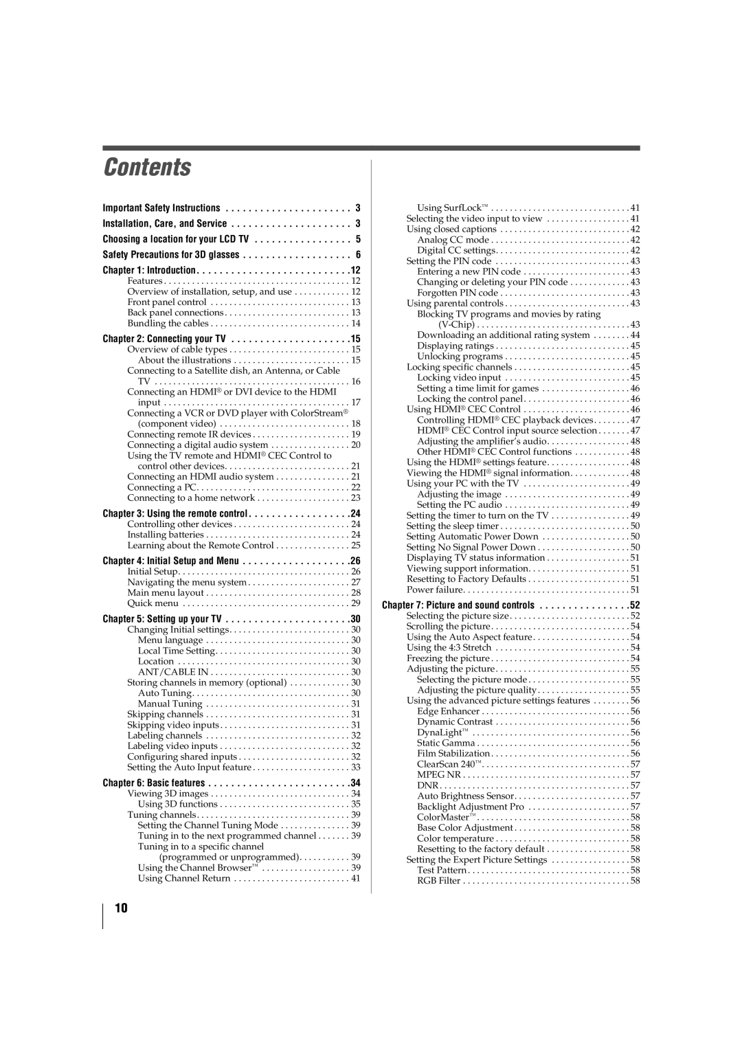 Toshiba 55TL515U, 32TL515U, 47TL515U, 42TL515U manual Contents 