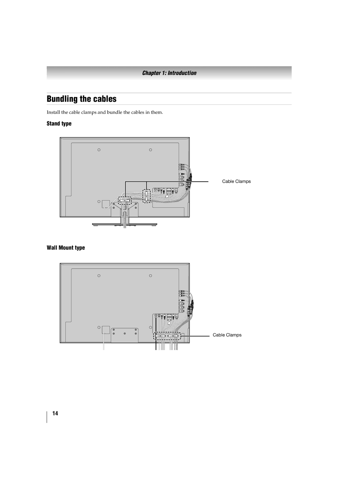 Toshiba 55TL515U, 32TL515U, 47TL515U, 42TL515U manual Bundling the cables, Stand type, Wall Mount type 