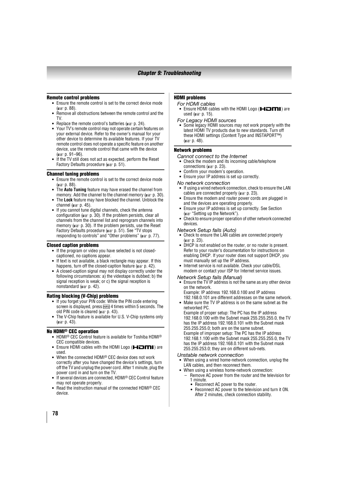 Toshiba 55TL515U, 32TL515U, 47TL515U, 42TL515U manual Troubleshooting 