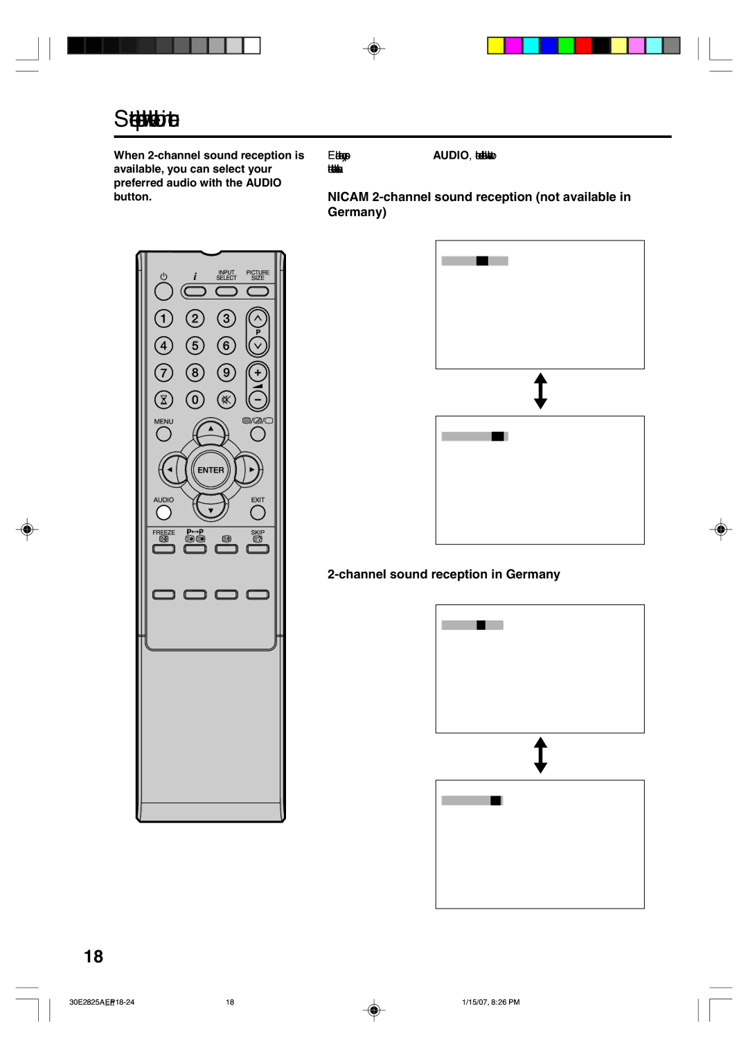 Toshiba 32W300P operating instructions Nicam 2-channel sound reception not available, Channel sound receptioninGermany 