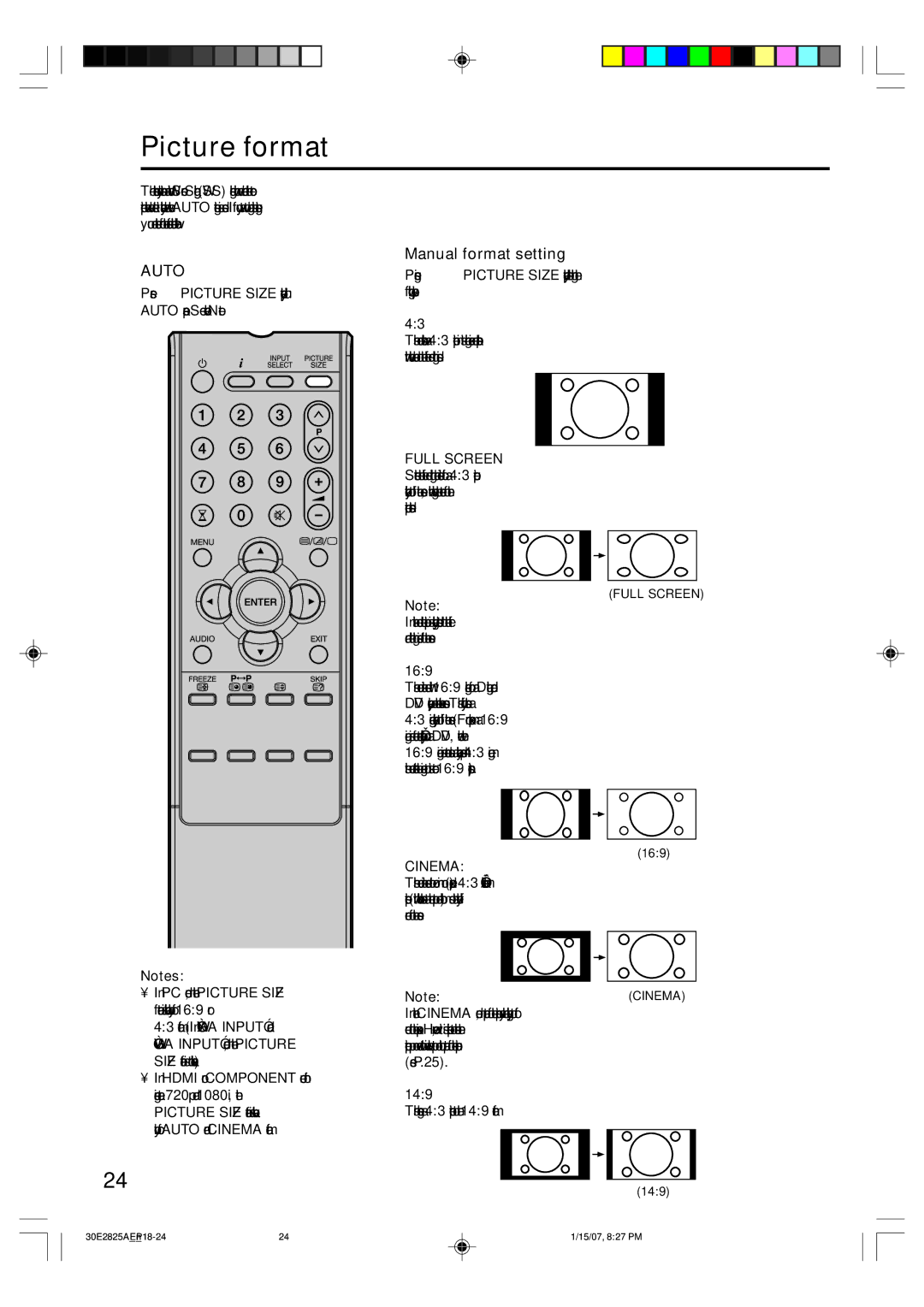 Toshiba 32W300P Picture format, Manual format setting, 169, This enlarges a 43 picture to the 149 format 