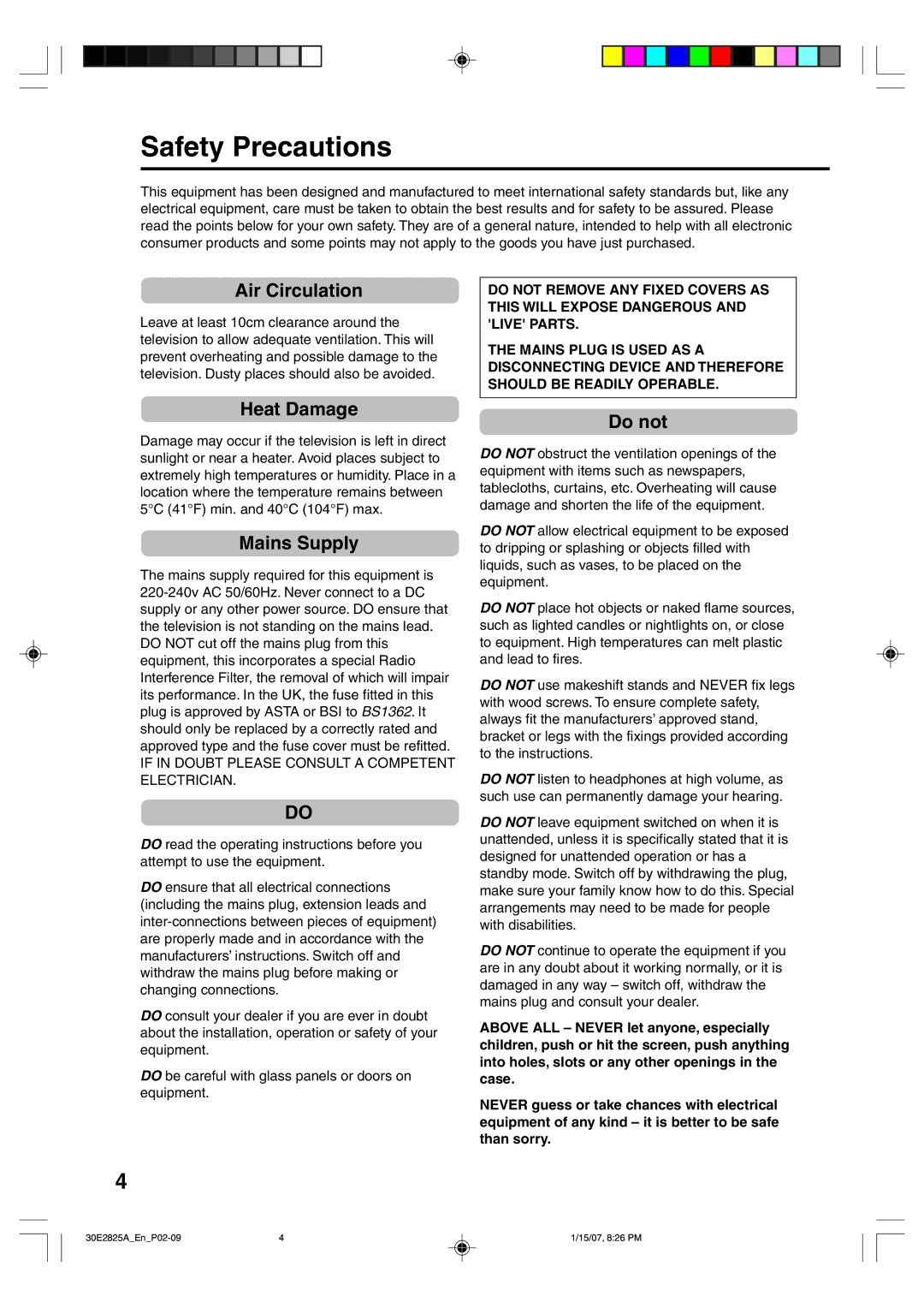 Toshiba 32W300P operating instructions Safety Precautions, Air Circulation 