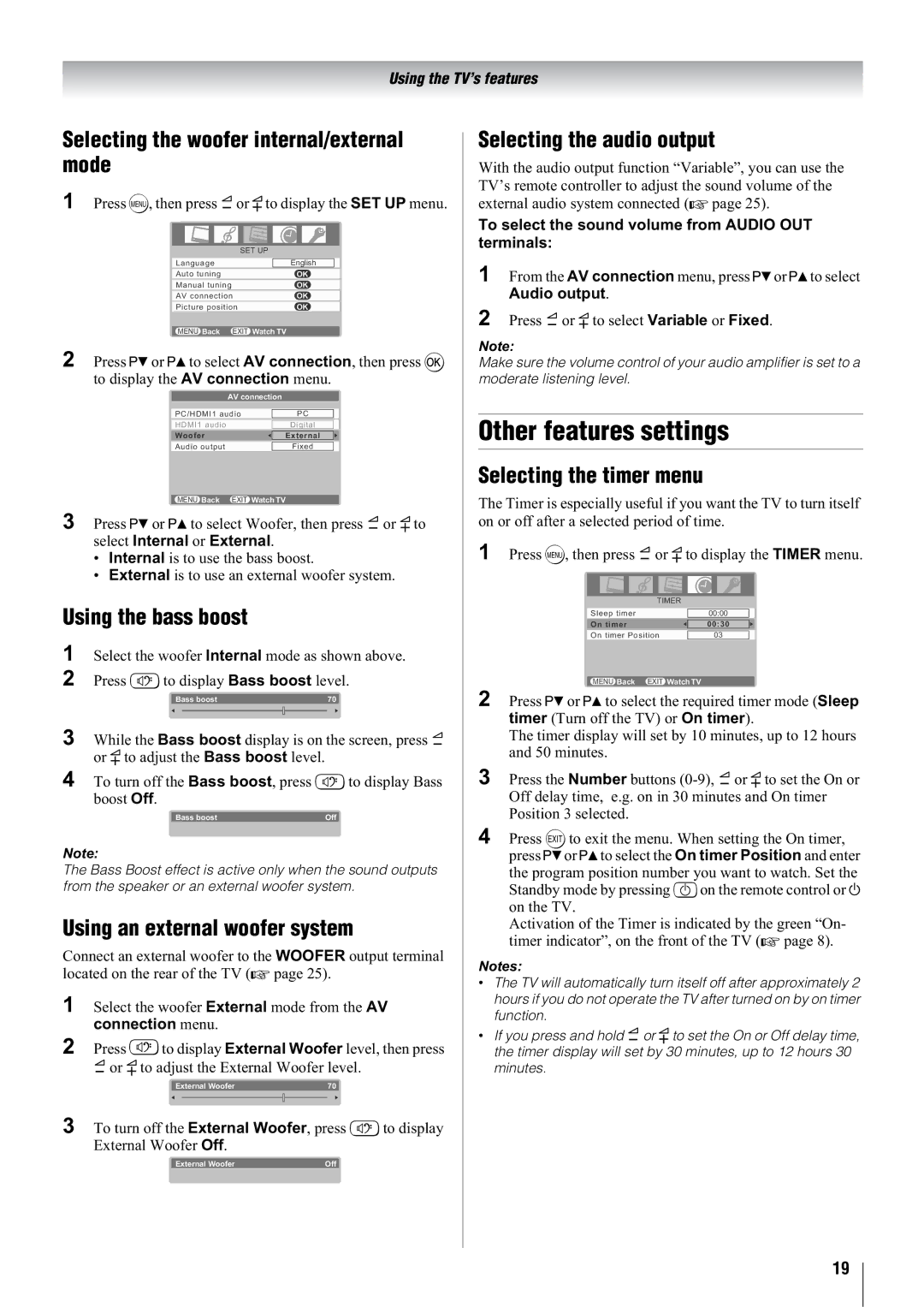 Toshiba 32WL68E, 32WL68A, 32WL68T, 37WL68T, 37WL68A, 37WL68E owner manual Other features settings 