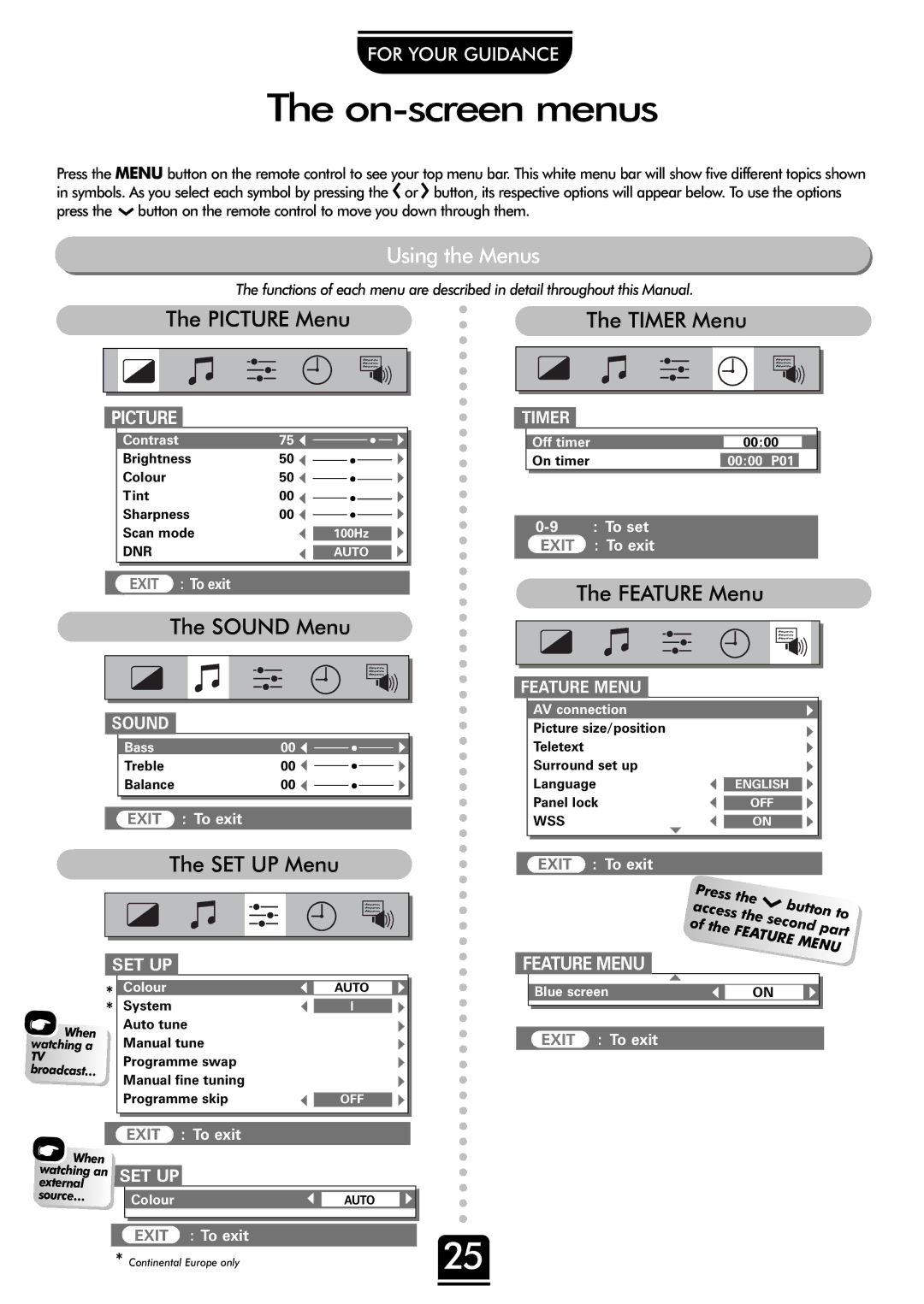 Toshiba 32ZP18P, 36ZP18P owner manual On-screen menus, Using the Menus 