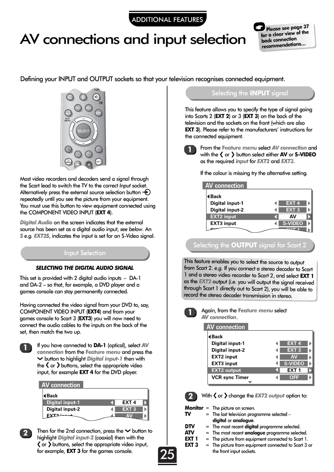 Toshiba 32ZT29B owner manual AV connections and input selection 