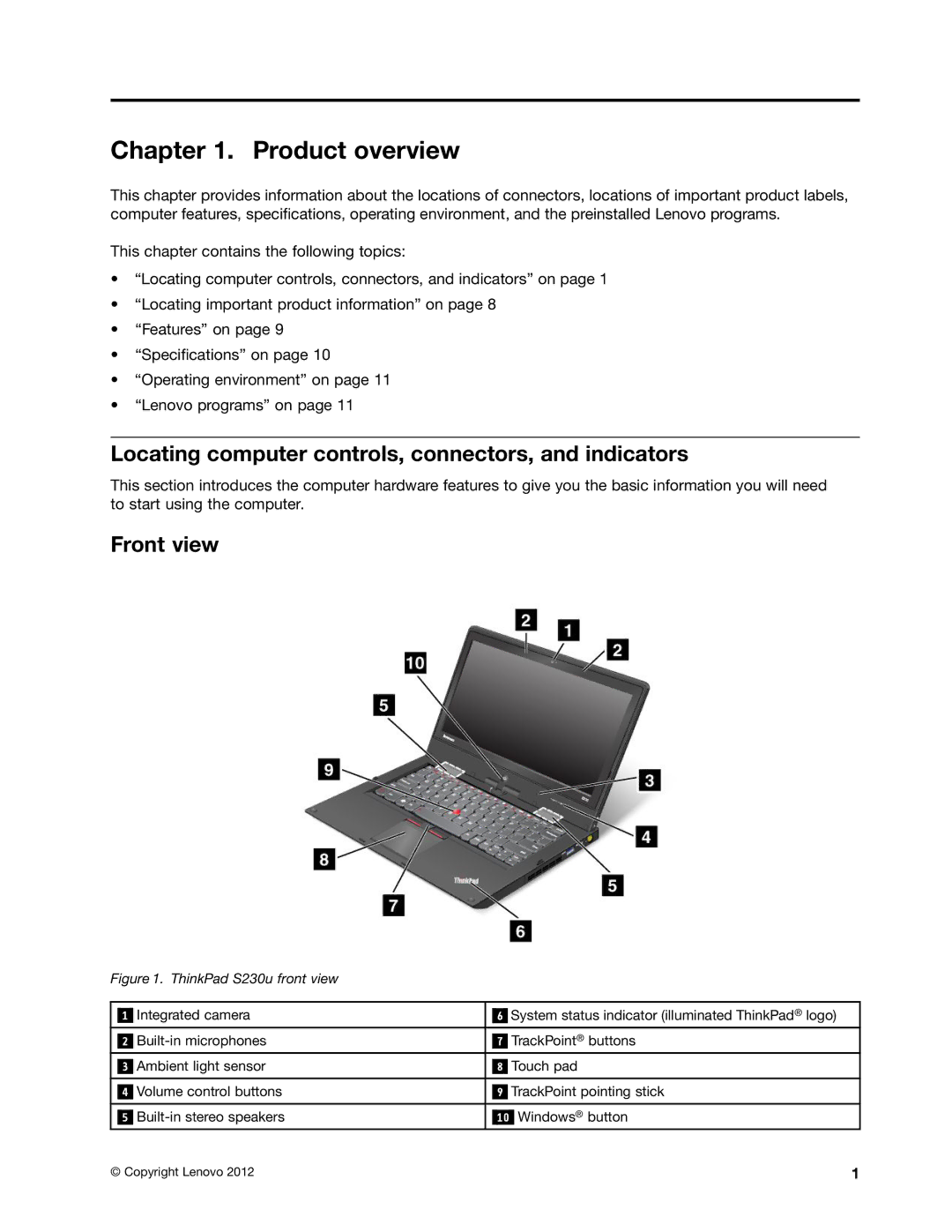 Toshiba 33474HU manual Product overview, Locating computer controls, connectors, and indicators, Front view 