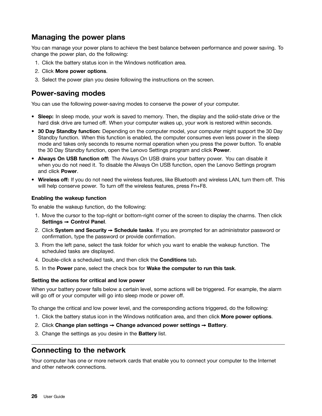 Toshiba 33474HU manual Managing the power plans, Power-saving modes, Connecting to the network, Click More power options 