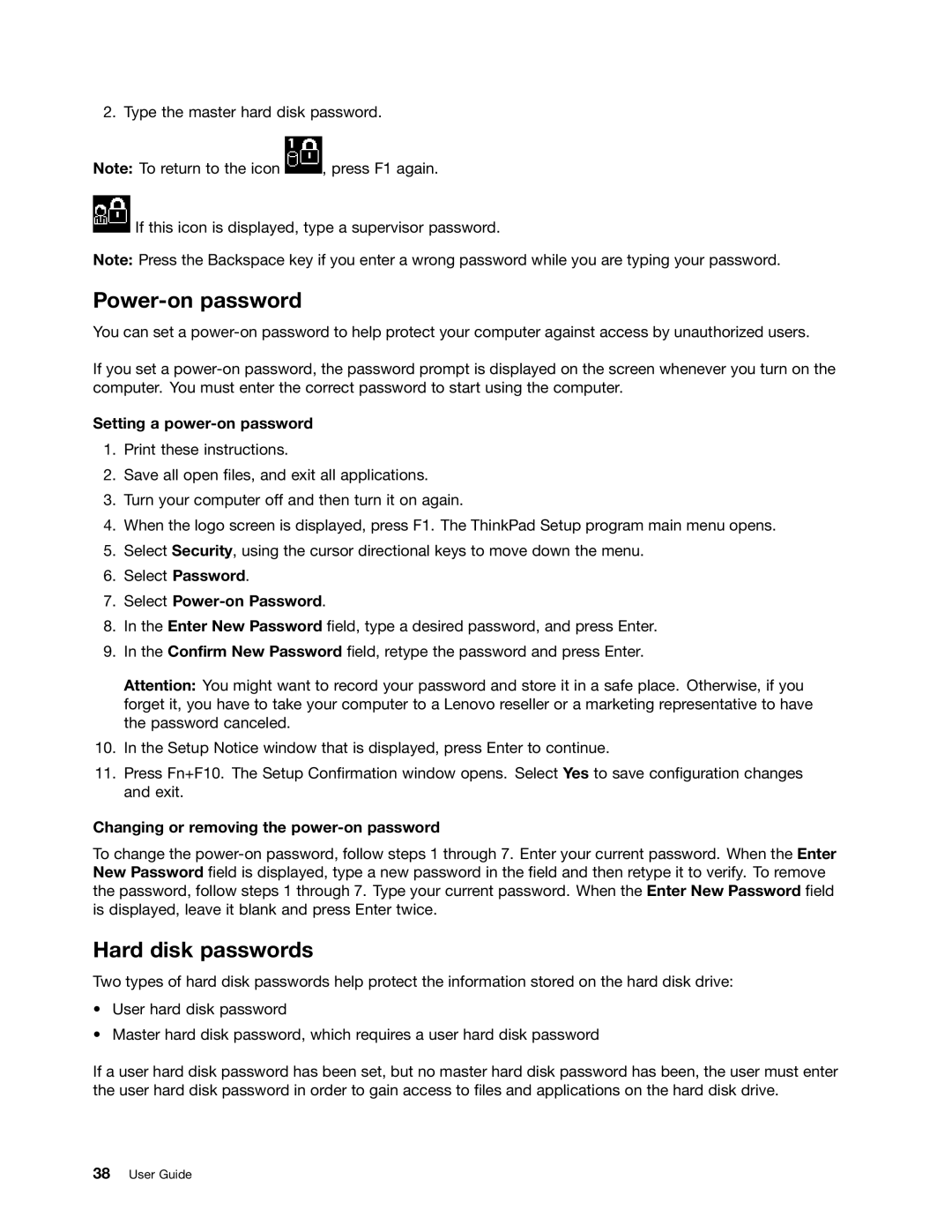 Toshiba 33474HU manual Power-on password, Hard disk passwords, Setting a power-on password, Select Power-on Password 