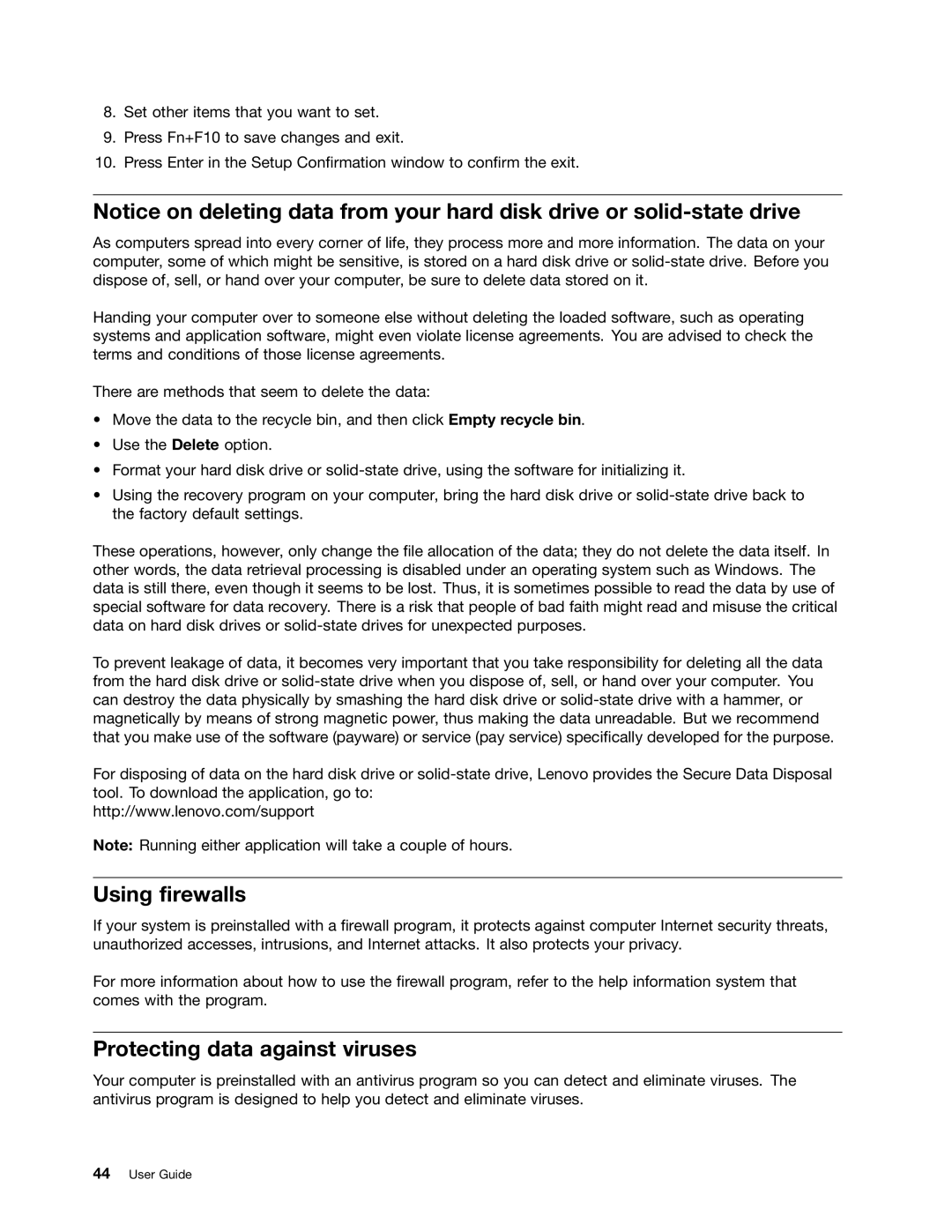 Toshiba 33474HU manual Using firewalls, Protecting data against viruses 