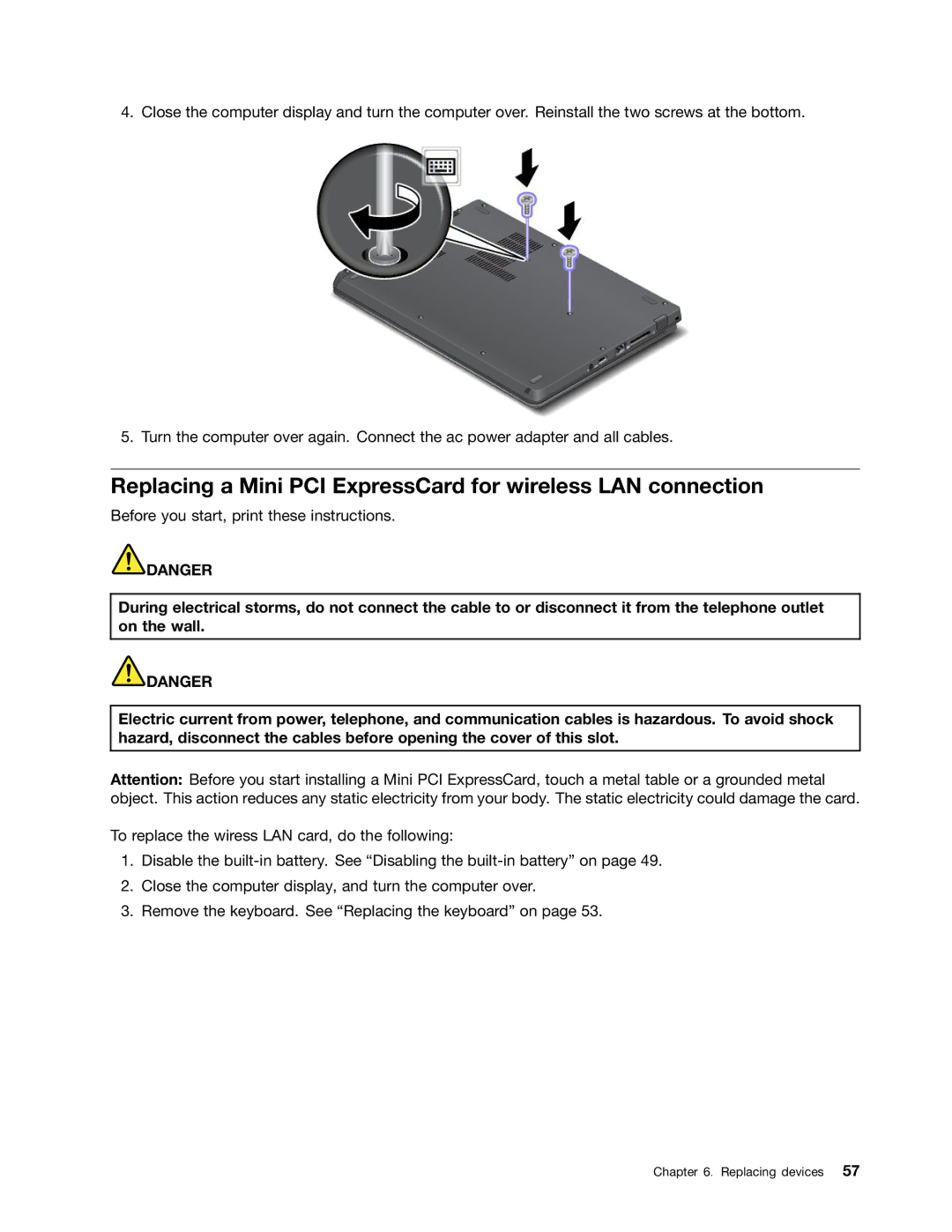 Toshiba 33474HU manual Replacing a Mini PCI ExpressCard for wireless LAN connection 