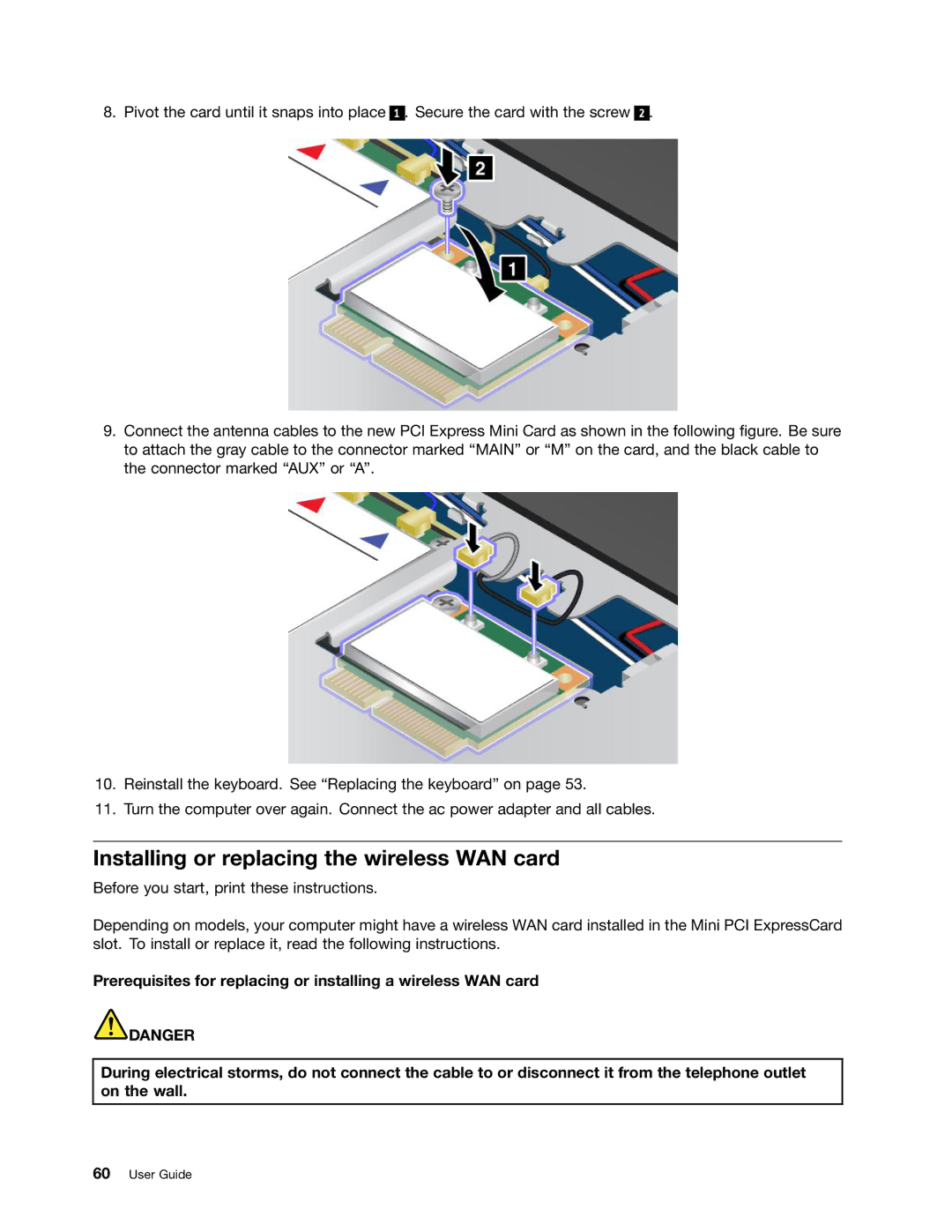 Toshiba 33474HU manual Installing or replacing the wireless WAN card 