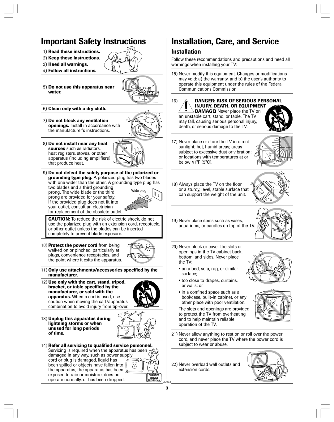 Toshiba 34AS42 owner manual Installation, DAMAGE! Never place the TV on, Never place or store the TV in direct 