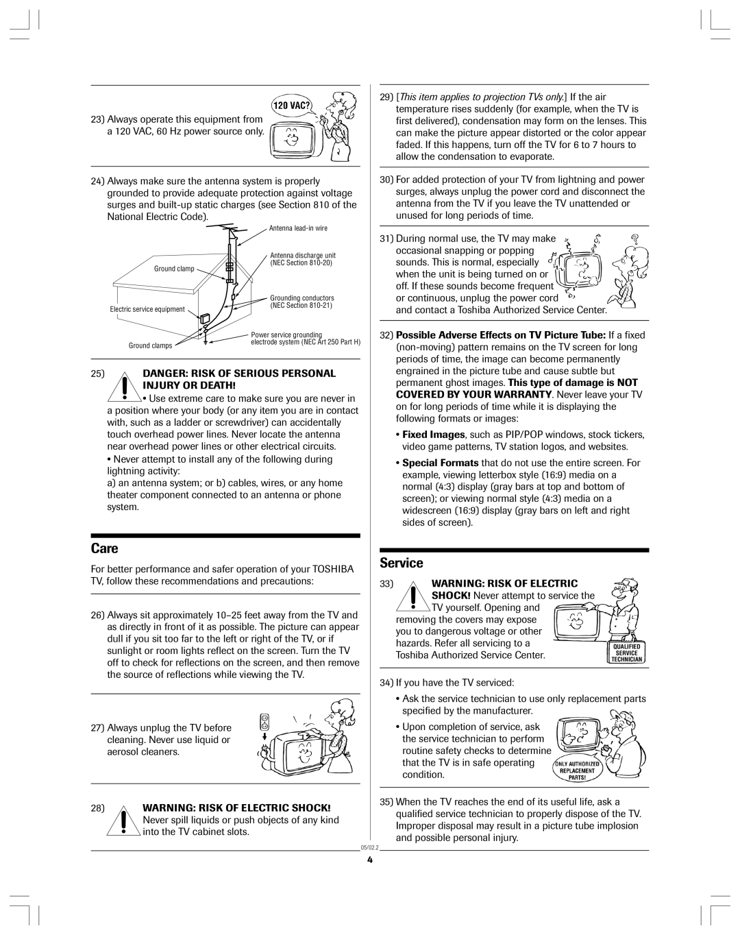 Toshiba 34AS42 owner manual Care, Service 