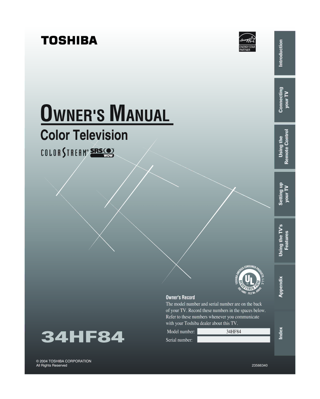 Toshiba 34HF84 owner manual 