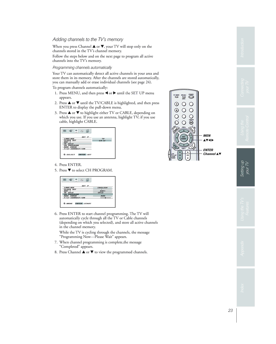 Toshiba 34HF84 owner manual Adding channels to the TV’s memory, Programming channels automatically, Usingthe Features 