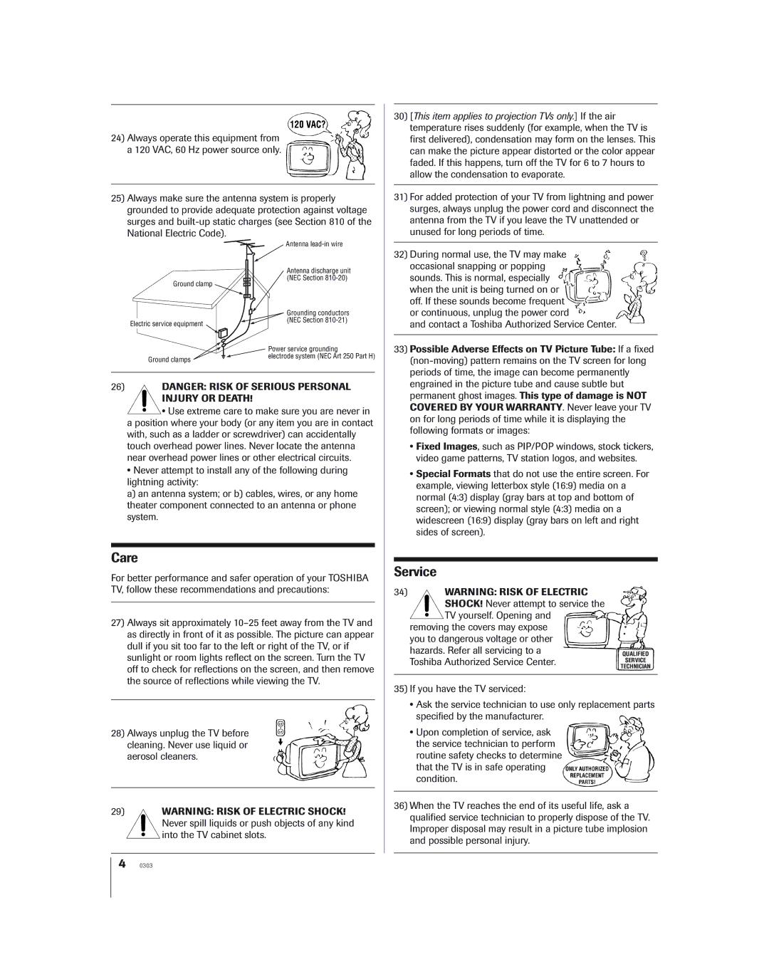 Toshiba 34HF84 owner manual Care, Service 