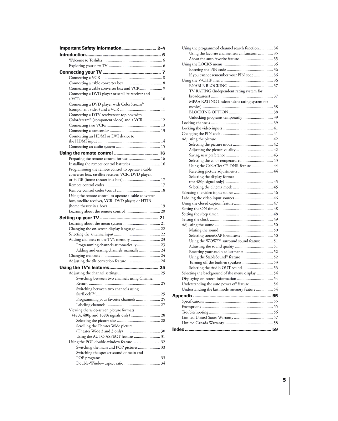 Toshiba 34HF84 owner manual Important Safety Information Introduction 