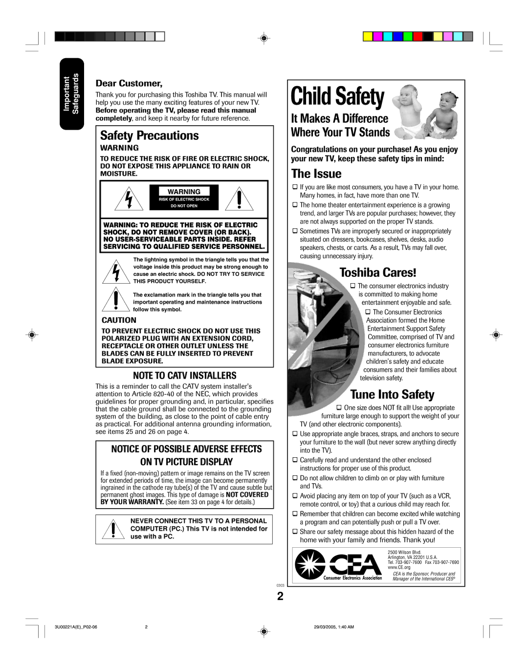 Toshiba 34HF85C appendix Child Safety 