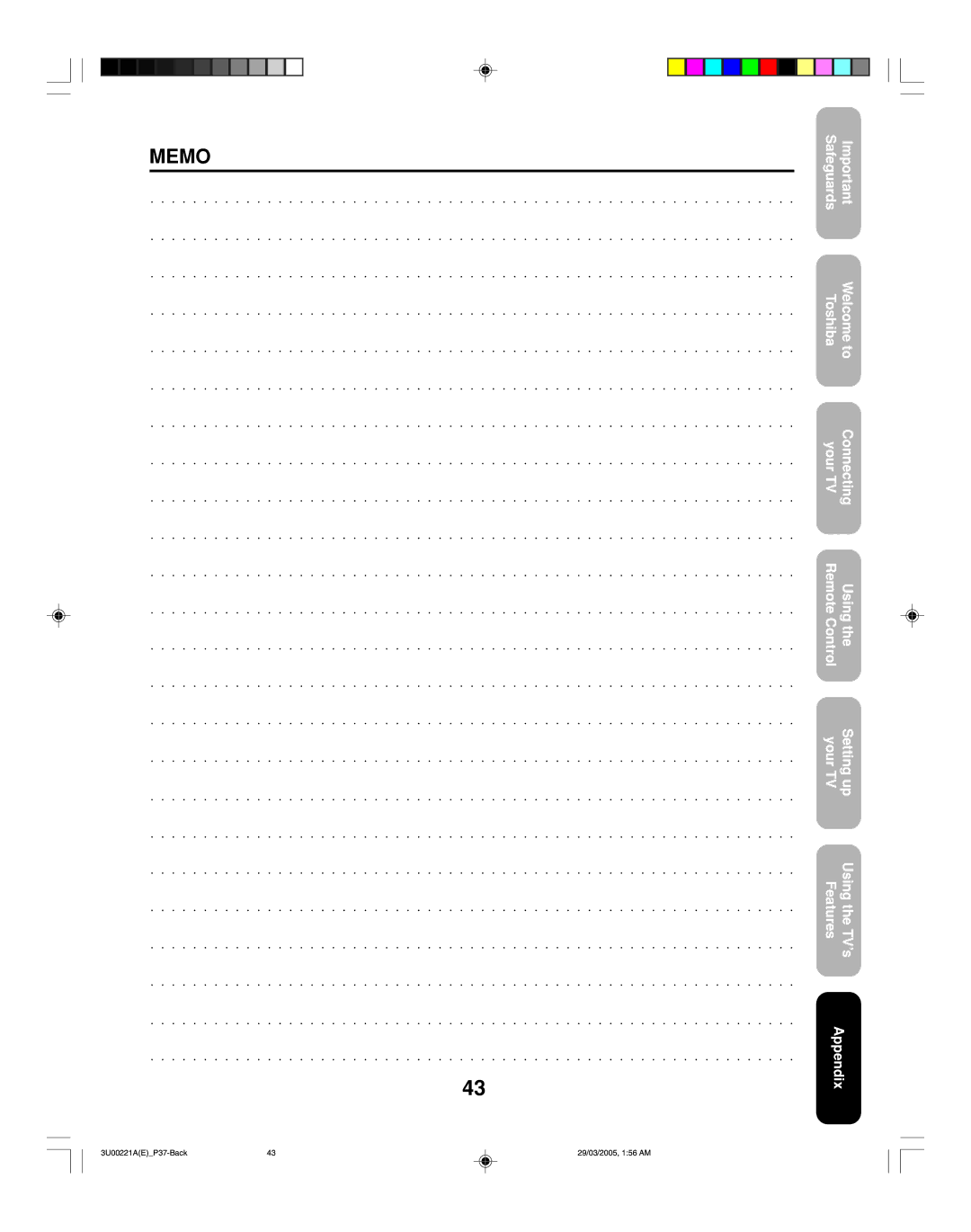 Toshiba 34HF85C appendix Memo 