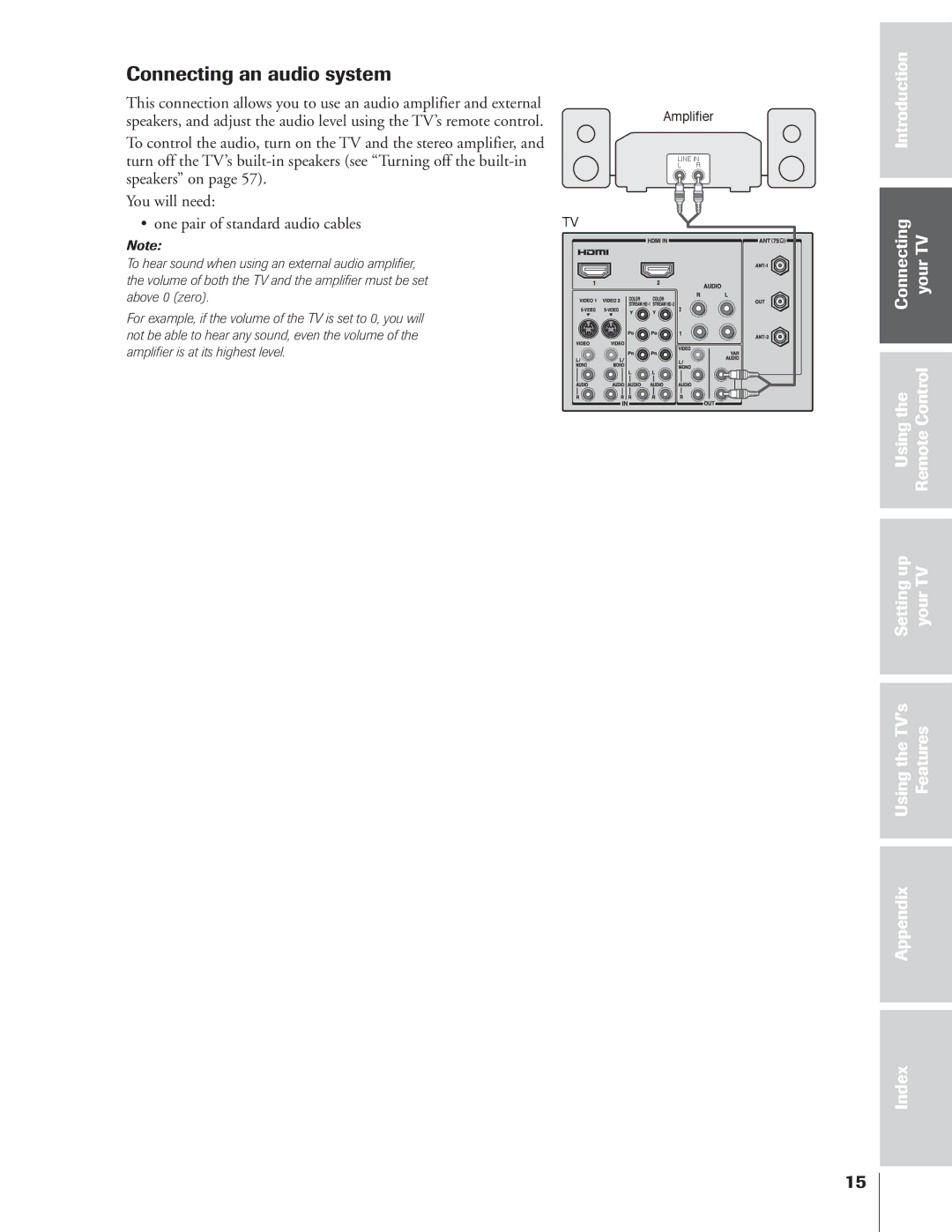 Toshiba 34HFX84 owner manual Connecting an audio system 