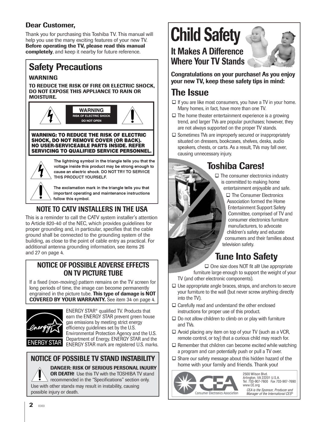 Toshiba 34HFX84 owner manual Safety Precautions, Dear Customer 