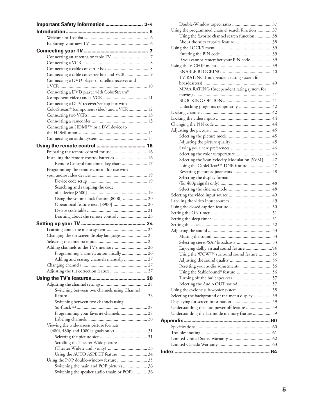 Toshiba 34HFX84 owner manual Important Safety Information Introduction 