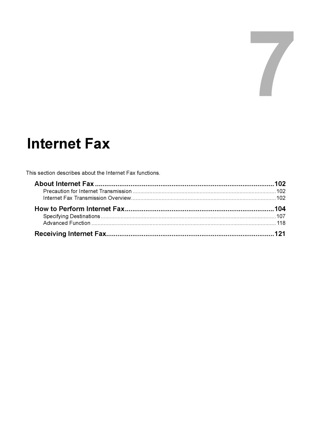 Toshiba 2500C, 3500C, 3510C manual About Internet Fax 102, How to Perform Internet Fax 104, Receiving Internet Fax 121 