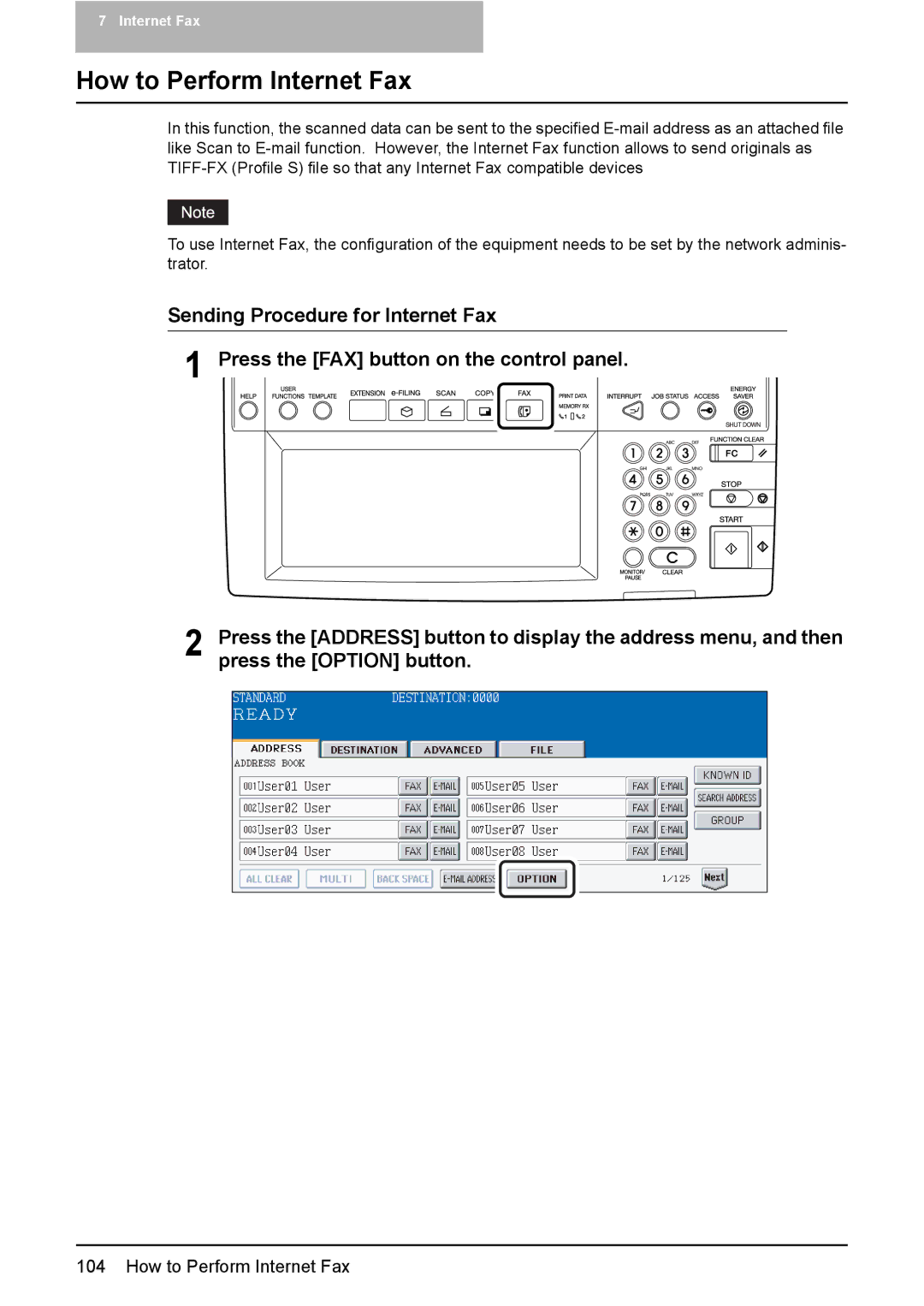 Toshiba 2500C, 3500C, 3510C manual How to Perform Internet Fax, Press the Option button 