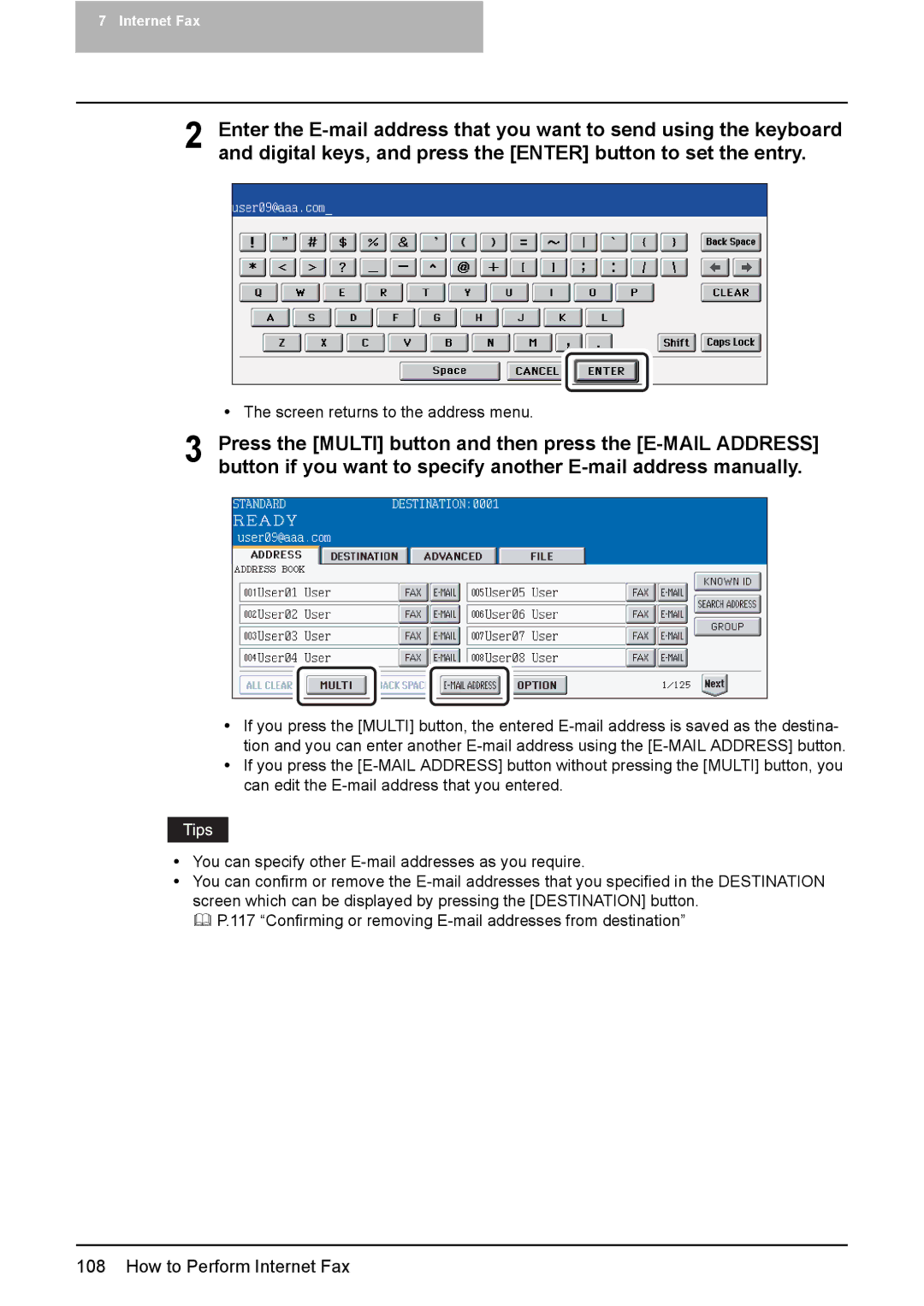 Toshiba 3510C, 3500C, 2500C manual Screen returns to the address menu 