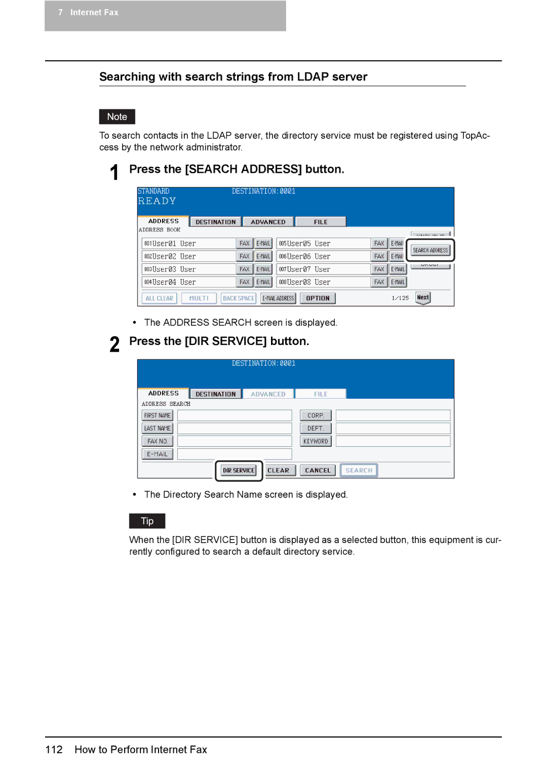 Toshiba 3500C, 2500C, 3510C manual Searching with search strings from Ldap server 